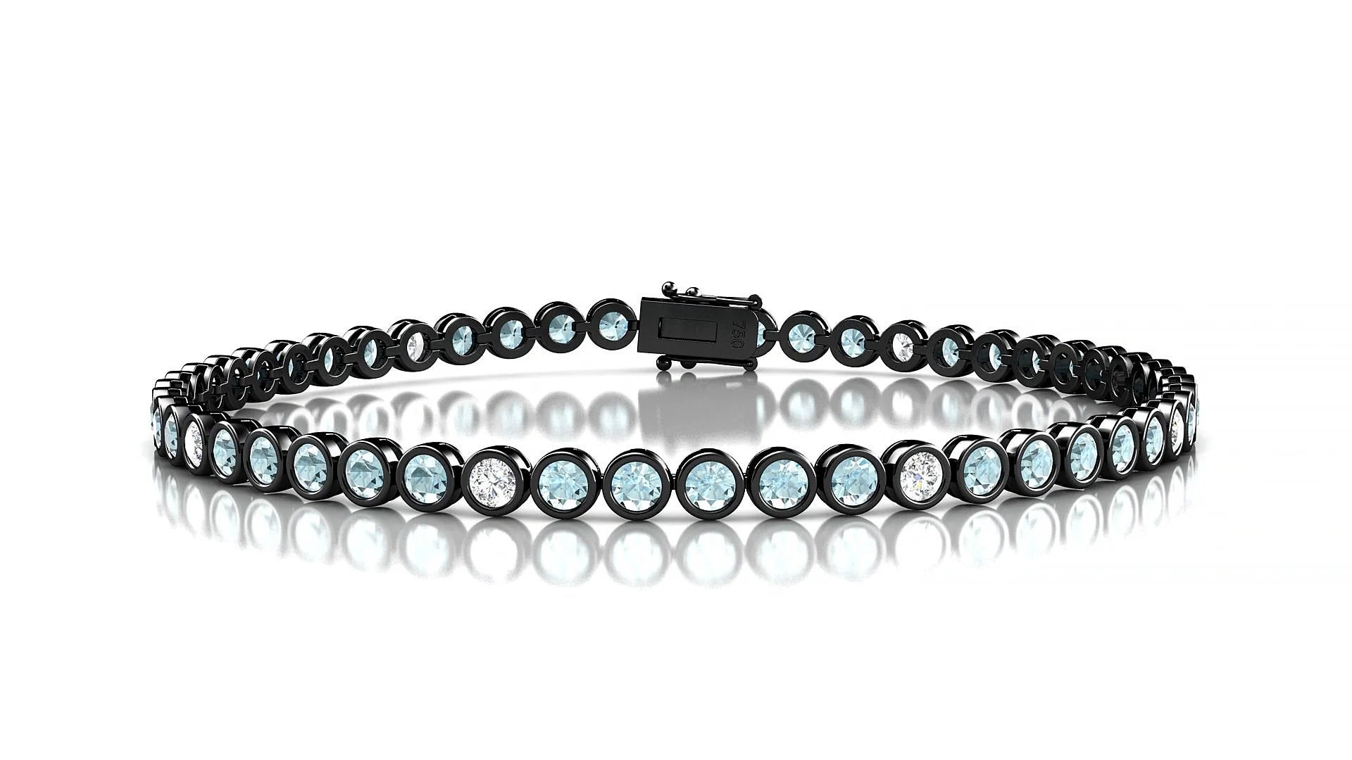 Avila 5-1 | 18k Black Gold 2.5 mm Round Natural Aquamarine & Diamond Tennis Bracelet
