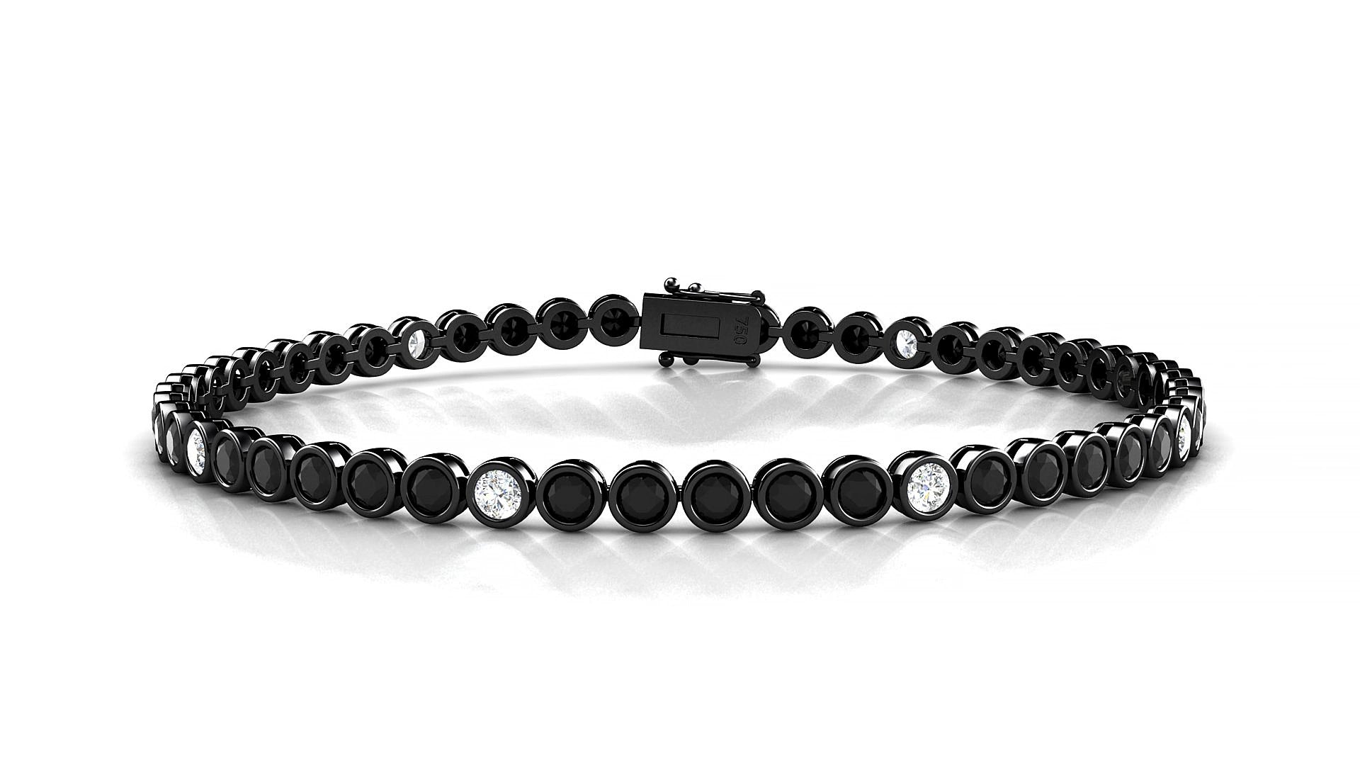 Avila 5-1 | 18k Black Gold 2.5 mm Round Natural Black Diamond & Diamond 15 cm Tennis Bracelet
