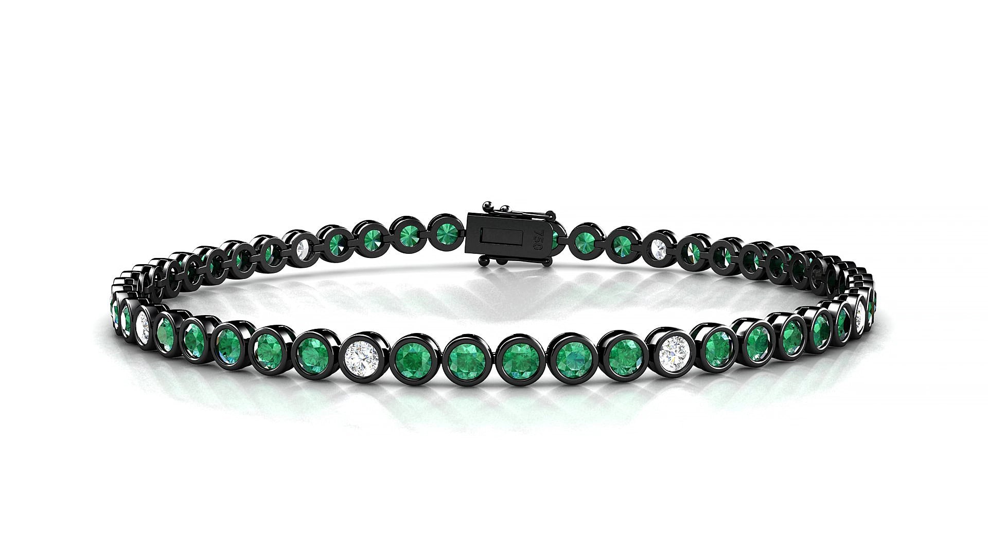 Avila 5-1 | 18k Black Gold 2.5 mm Round Natural Emerald & Diamond 15 cm Tennis Bracelet