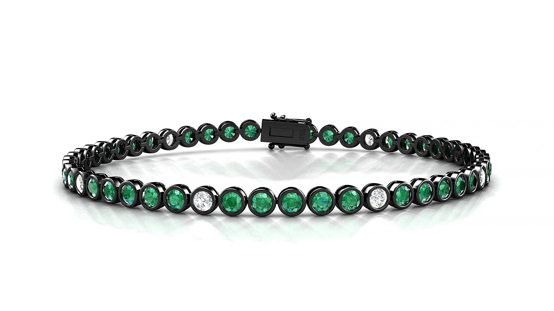 Avila 5-1 | 18k Black Gold 2.5 mm Round Natural Emerald & Diamond Tennis Bracelet