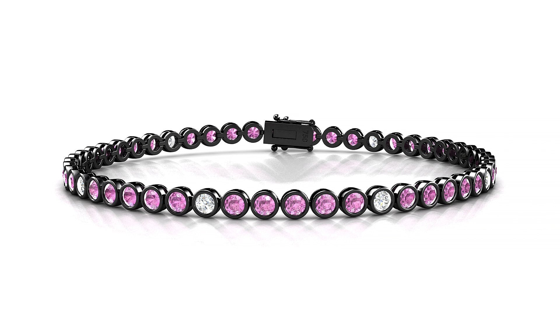 Avila 5-1 | 18k Black Gold 2.5 mm Round Natural Pink Sapphire & Diamond 15 cm Tennis Bracelet