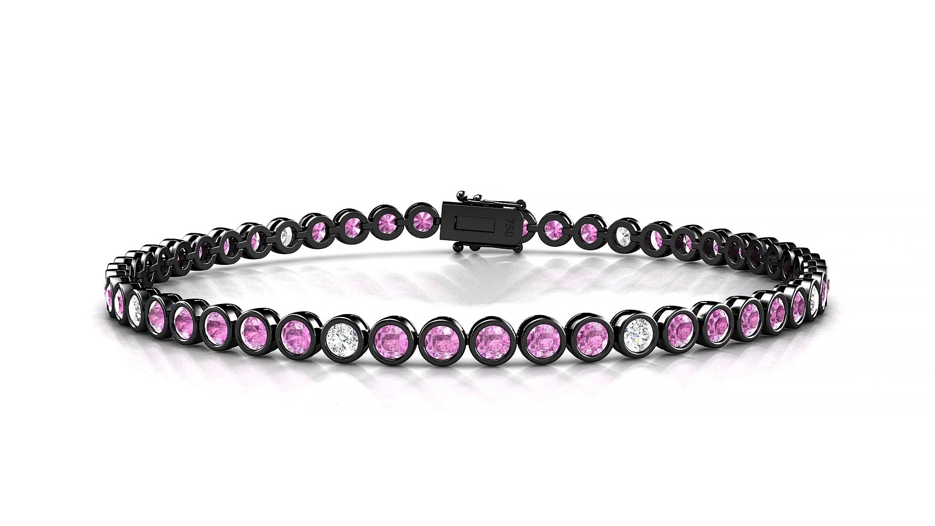 Avila 5-1 | 18k Black Gold 2.5 mm Round Natural Pink Sapphire & Diamond Tennis Bracelet