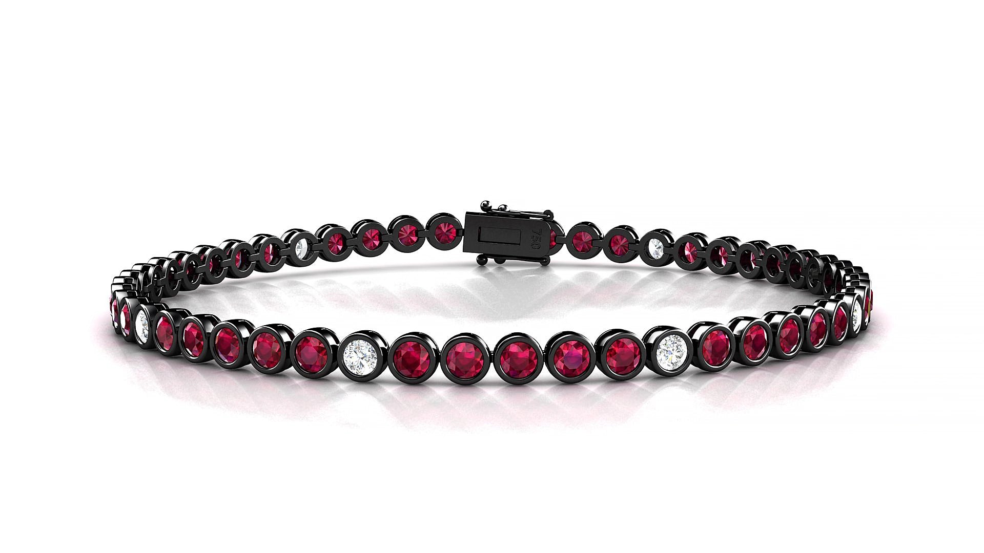Avila 5-1 | 18k Black Gold 2.5 mm Round Natural Ruby & Diamond 16 cm Tennis Bracelet