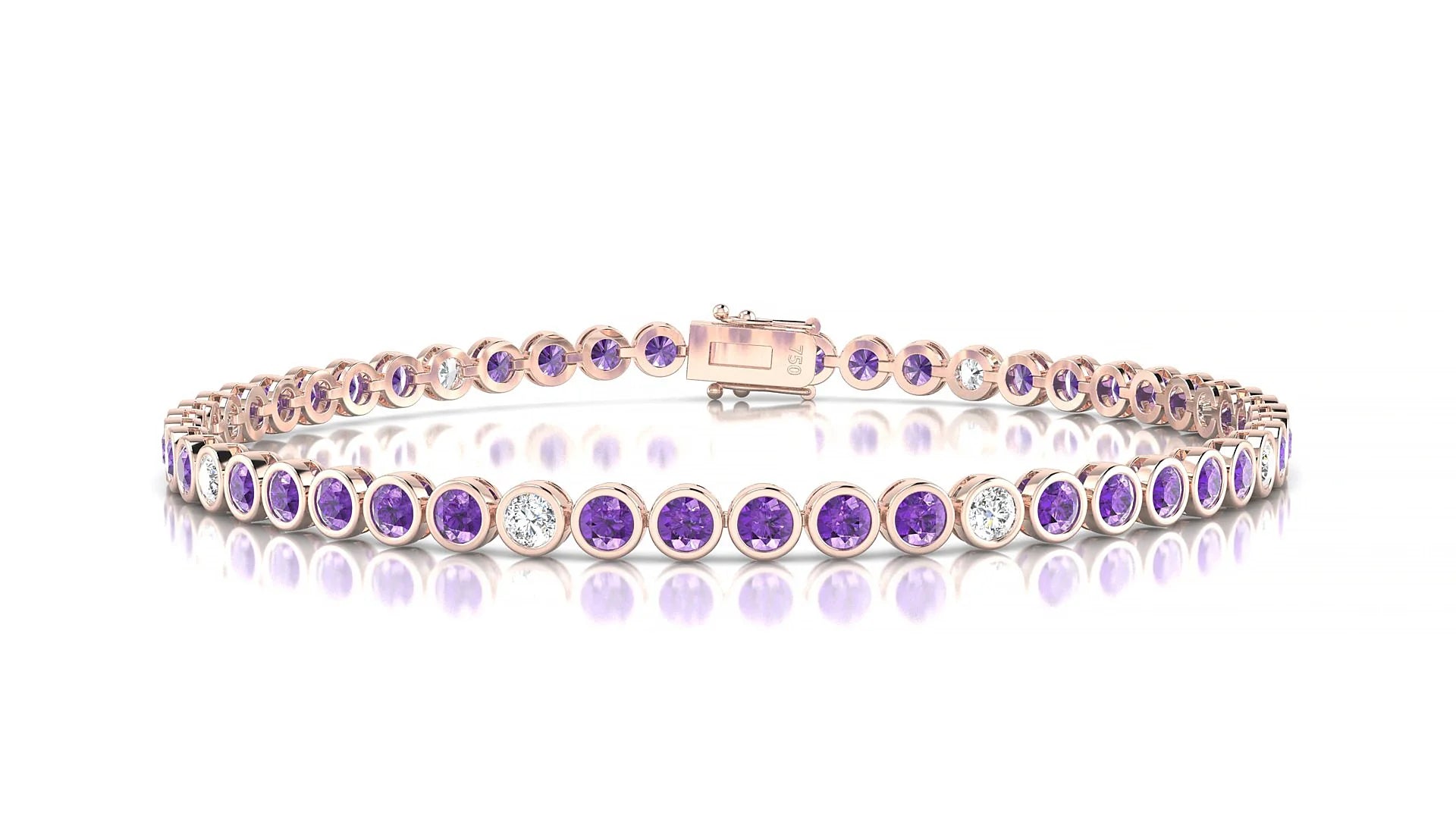 Avila 5-1 | 18k Rose Gold 2.5 mm Round Natural Amethyst & Diamond Tennis Bracelet
