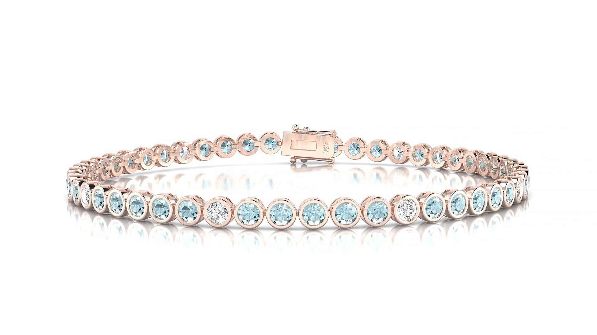 Avila 5-1 | 18k Rose Gold 2.5 mm Round Natural Aquamarine & Diamond 17 cm Tennis Bracelet