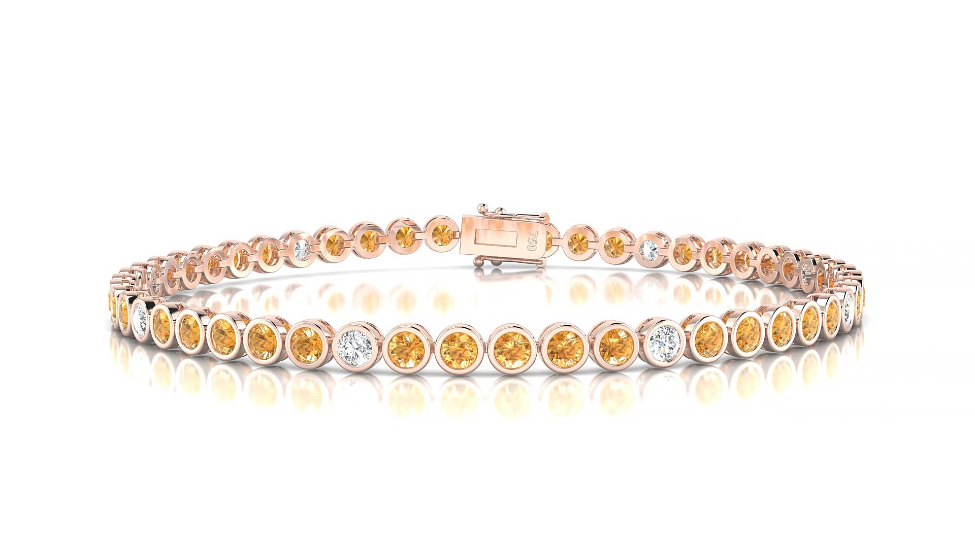 Avila 5-1 | 18k Rose Gold 2.5 mm Round Natural Citrine & Diamond 18 cm Tennis Bracelet