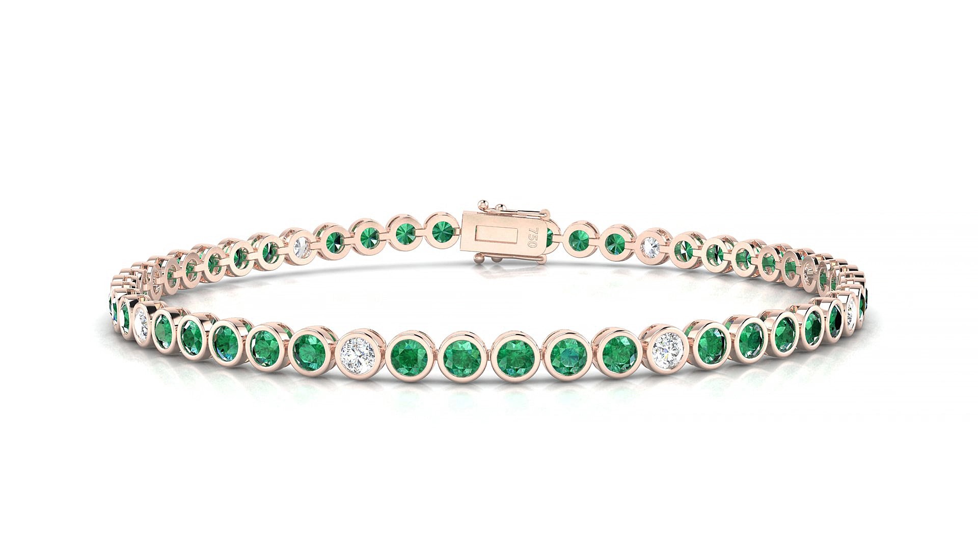 Avila 5-1 | 18k Rose Gold 2.5 mm Round Natural Emerald & Diamond 18 cm Tennis Bracelet