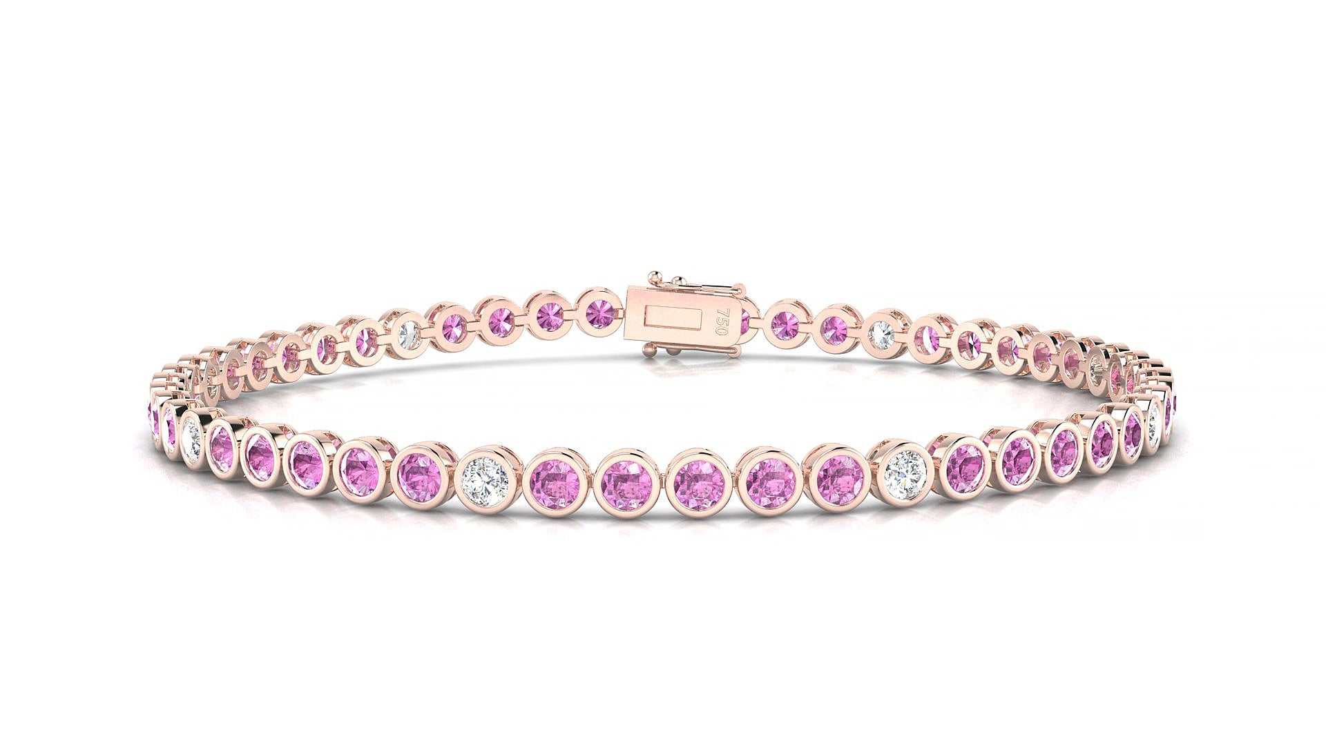 Avila 5-1 | 18k Rose Gold 2.5 mm Round Natural Pink Sapphire & Diamond 15 cm Tennis Bracelet
