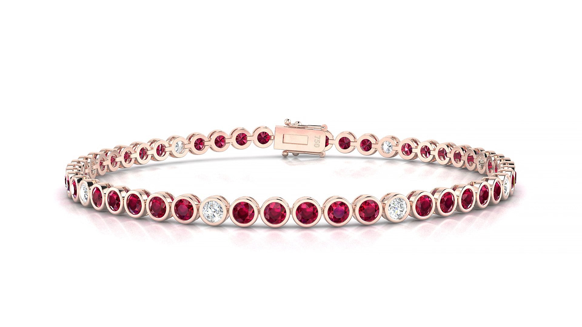 Avila 5-1 | 18k Rose Gold 2.5 mm Round Natural Ruby & Diamond 15 cm Tennis Bracelet