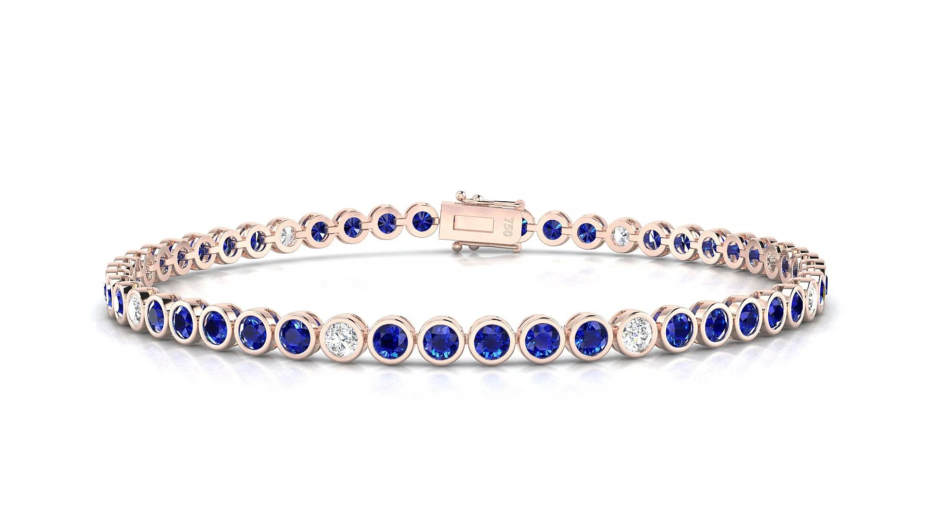 Avila 5-1 | 18k Rose Gold 2.5 mm Round Natural Sapphire & Diamond Tennis Bracelet