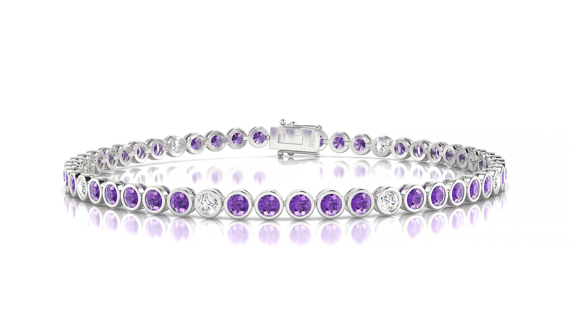 Avila 5-1 | 18k White Gold 2.5 mm Round Natural Amethyst & Diamond 20 cm Tennis Bracelet