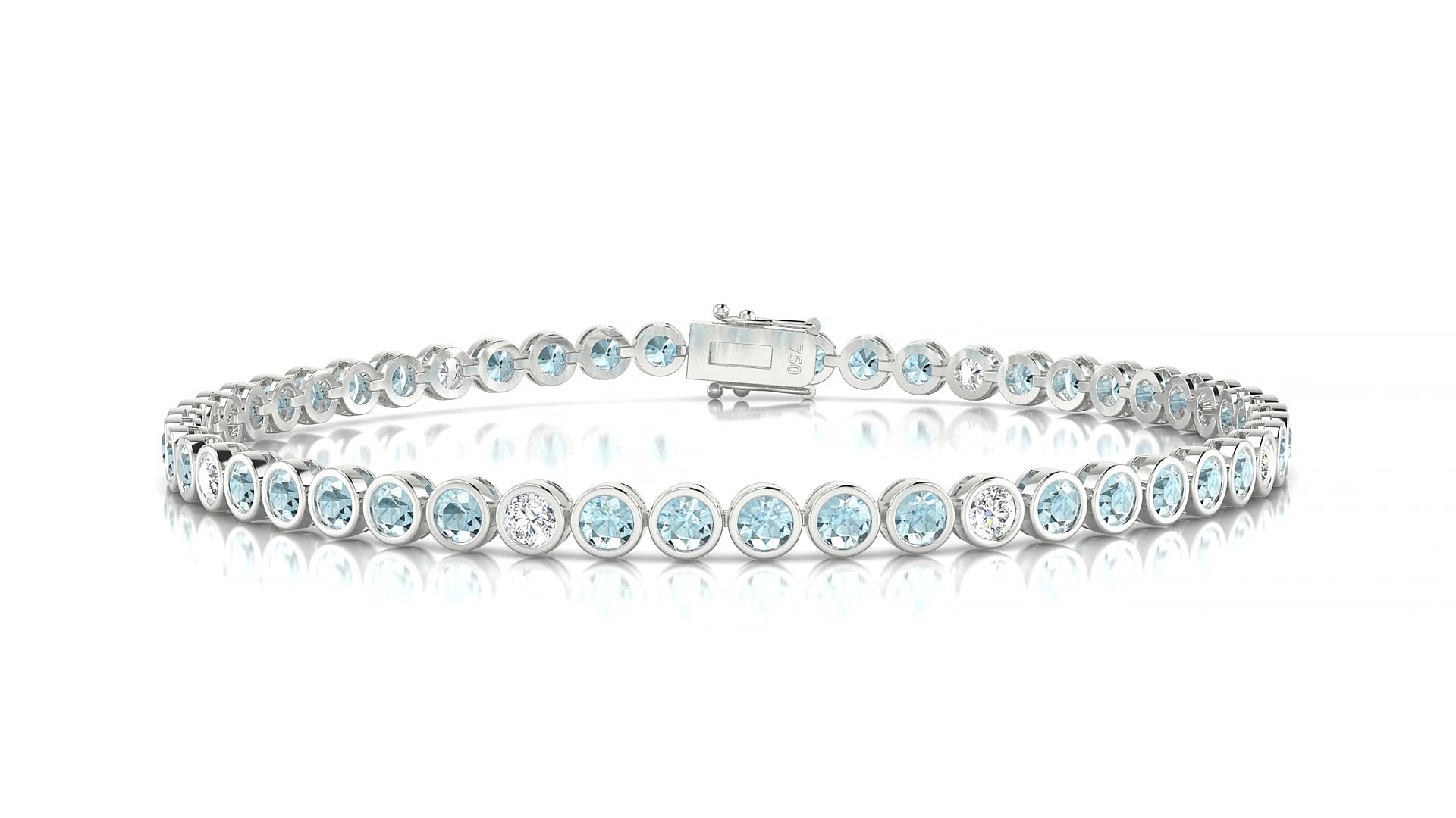 Avila 5-1 | 18k White Gold 2.5 mm Round Natural Aquamarine & Diamond 15 cm Tennis Bracelet