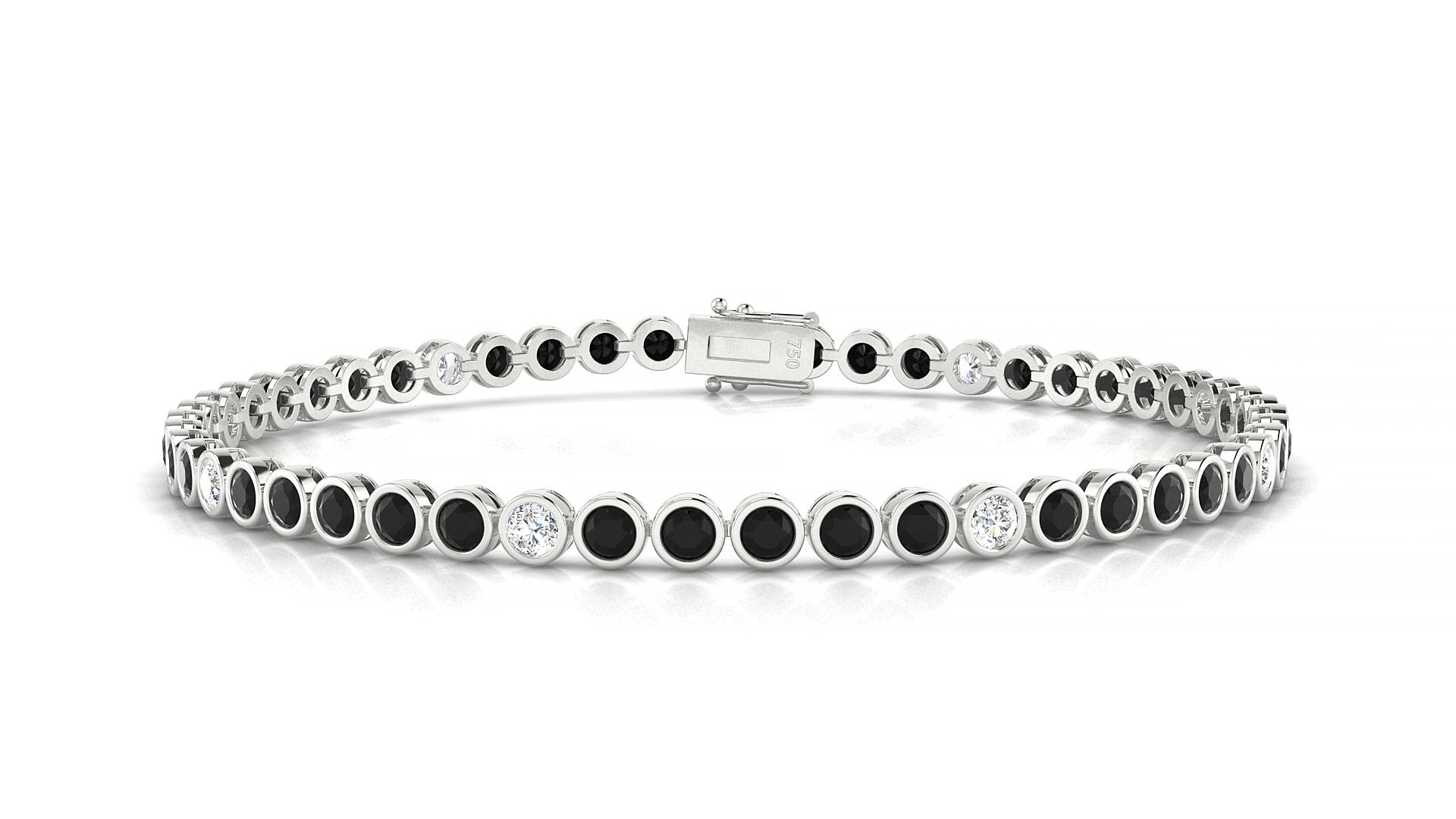 Avila 5-1 | 18k White Gold 2.5 mm Round Natural Black Diamond & Diamond 15 cm Tennis Bracelet