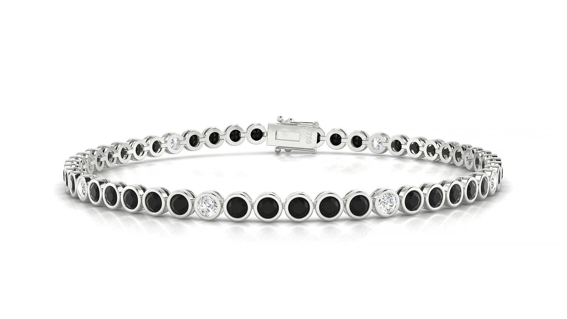 Avila 5-1 | 18k White Gold 2.5 mm Round Natural Black Diamond & Diamond Tennis Bracelet