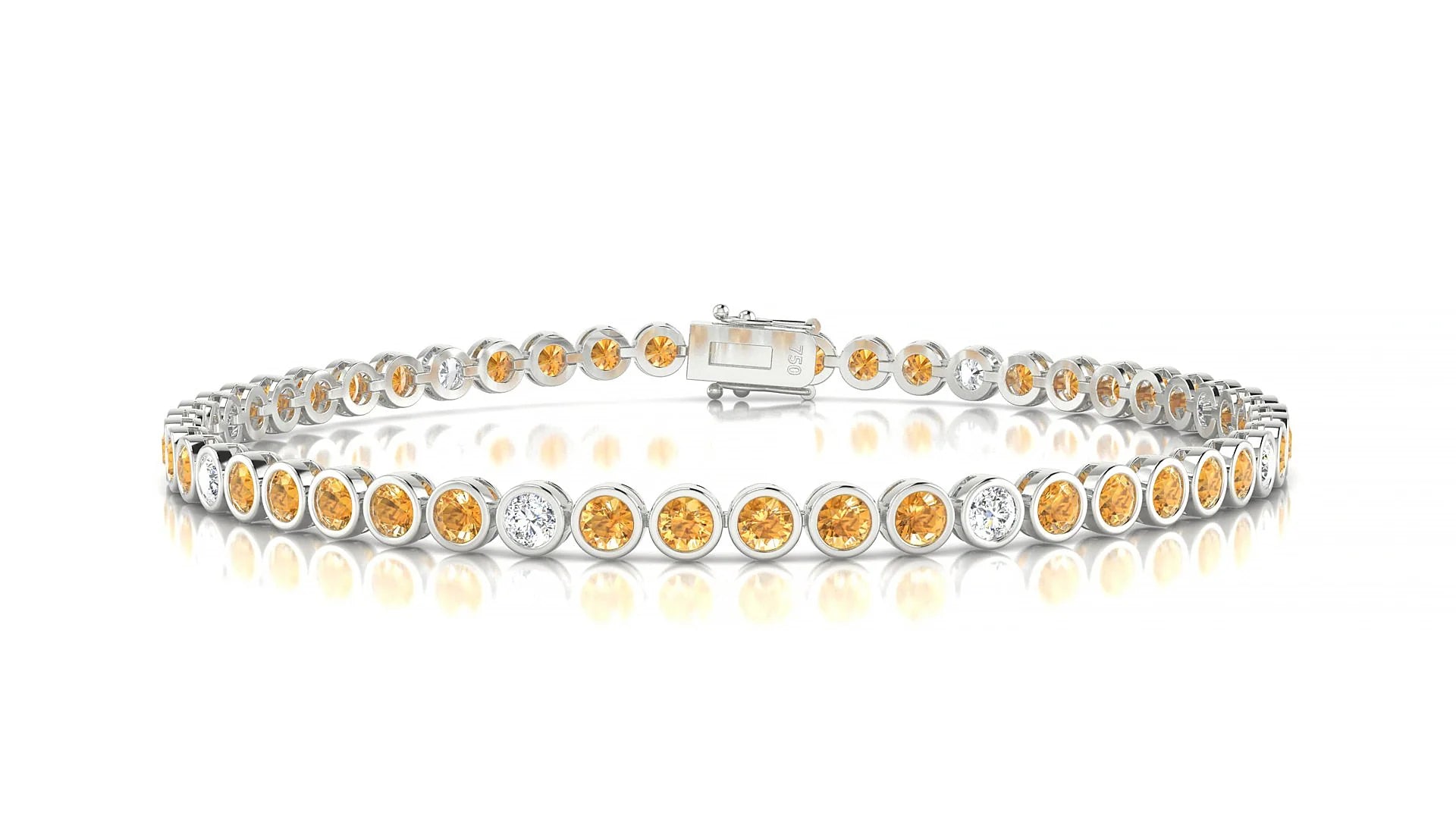 Avila 5-1 | 18k White Gold 2.5 mm Round Natural Citrine & Diamond Tennis Bracelet