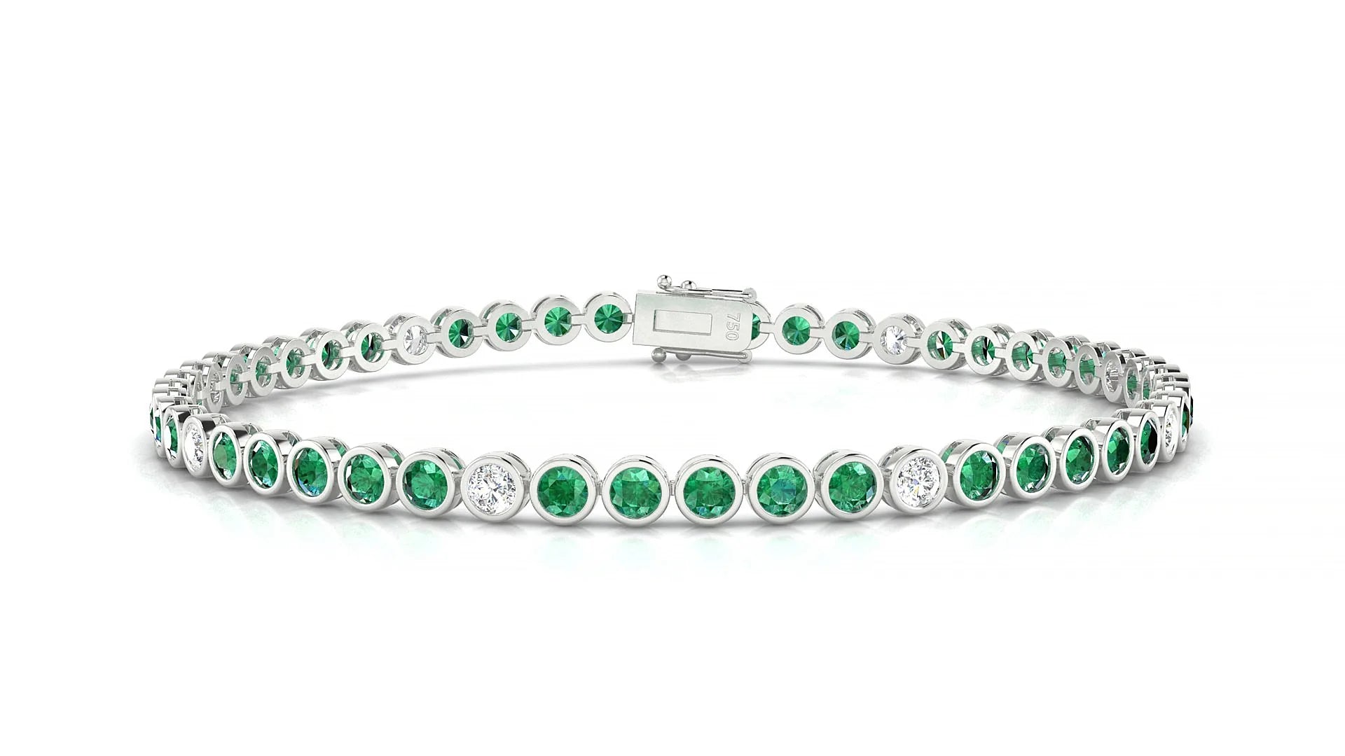 Avila 5-1 | 18k White Gold 2.5 mm Round Natural Emerald & Diamond Tennis Bracelet
