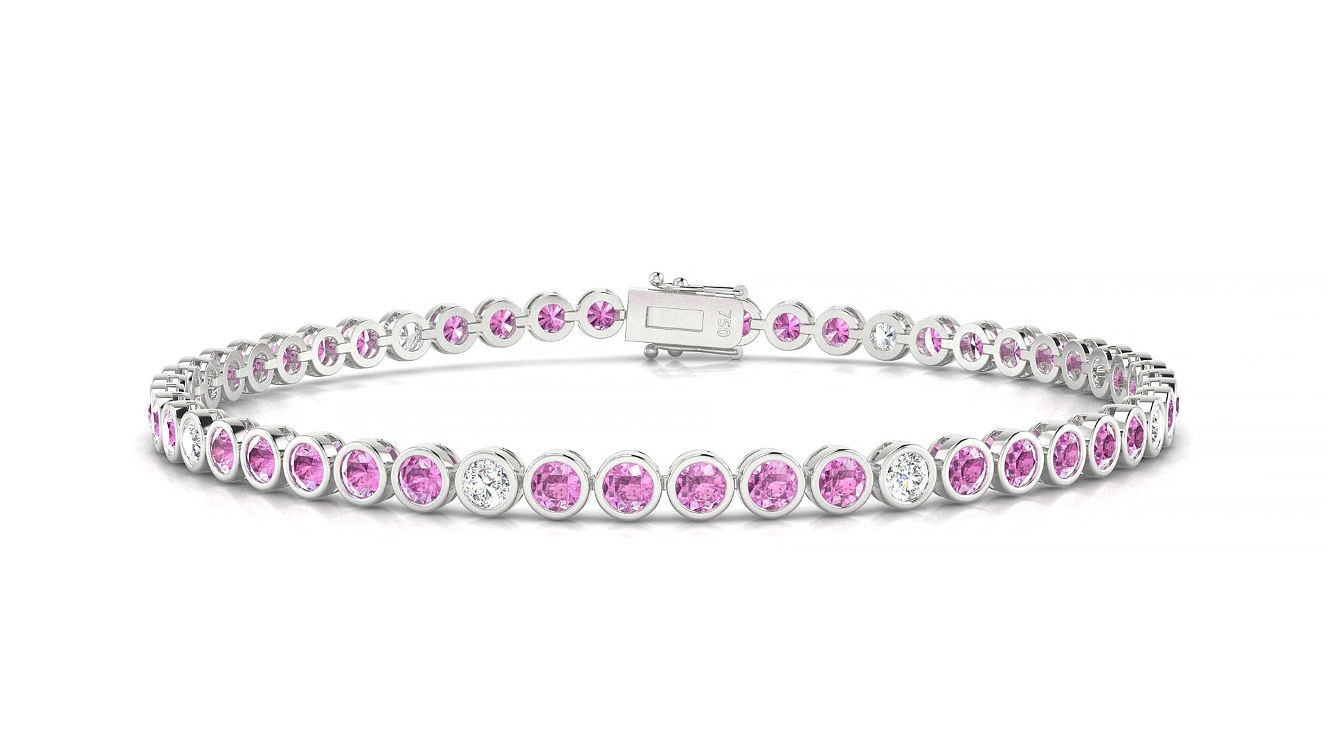Avila 5-1 | 18k White Gold 2.5 mm Round Natural Pink Sapphire & Diamond 15 cm Tennis Bracelet
