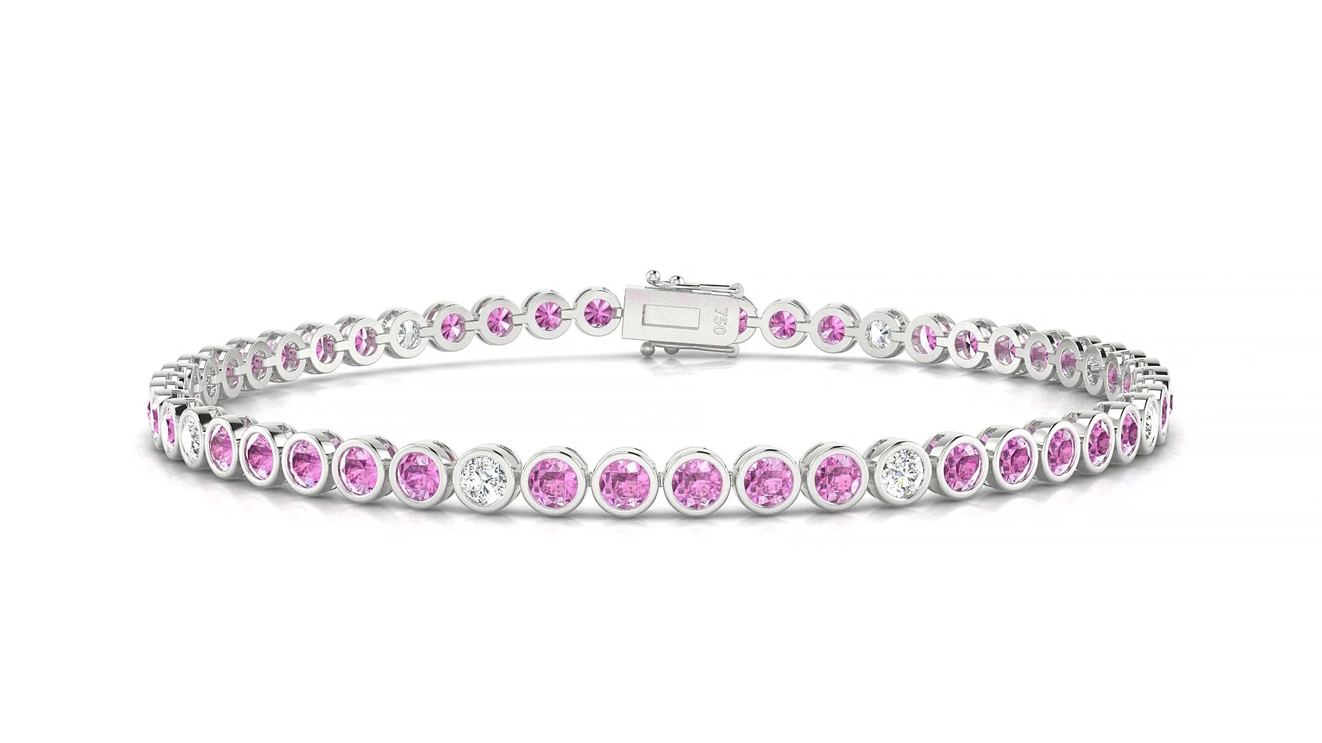 Avila 5-1 | 18k White Gold 2.5 mm Round Natural Pink Sapphire & Diamond Tennis Bracelet