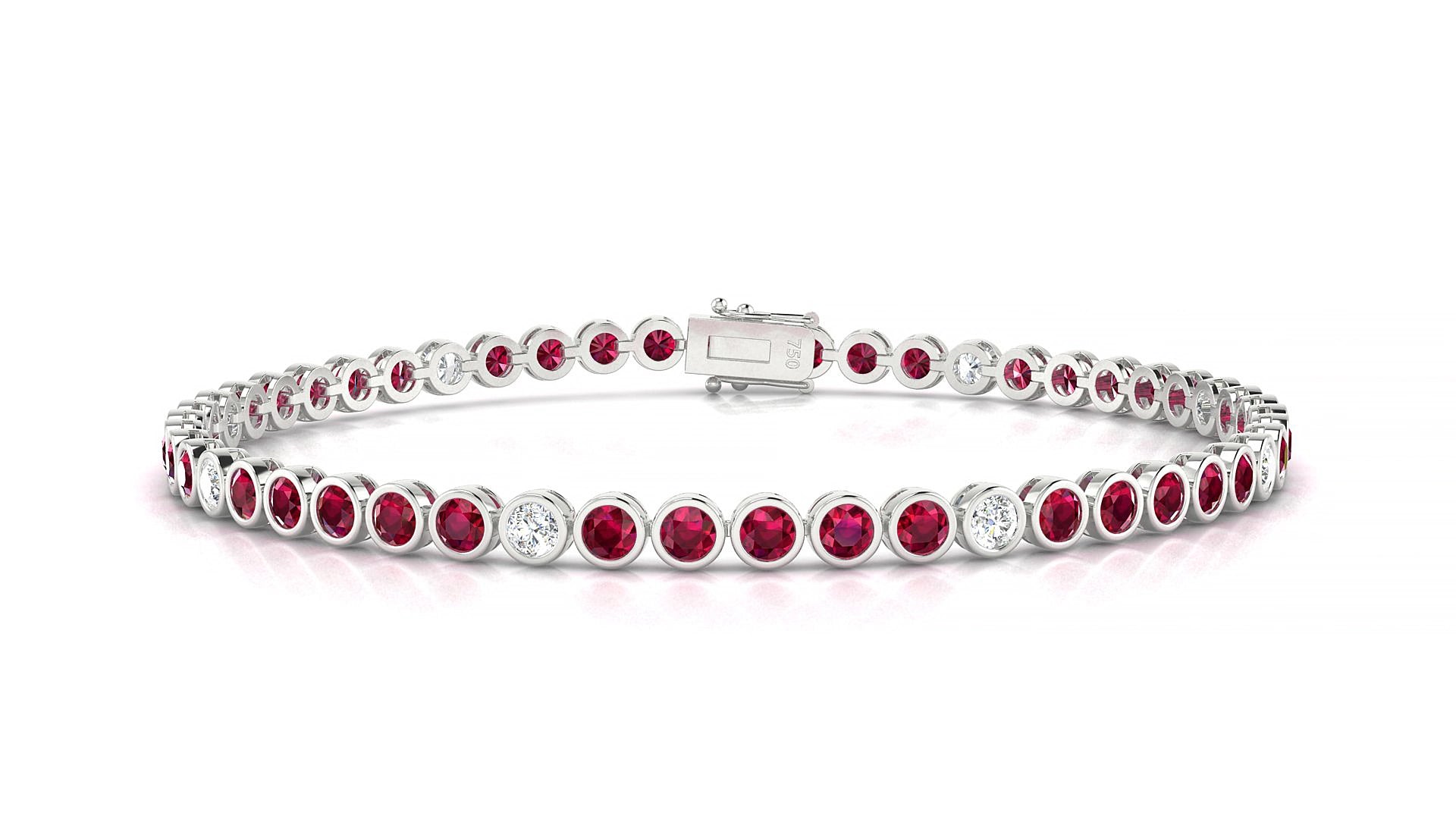 Avila 5-1 | 18k White Gold 2.5 mm Round Natural Ruby & Diamond 15 cm Tennis Bracelet