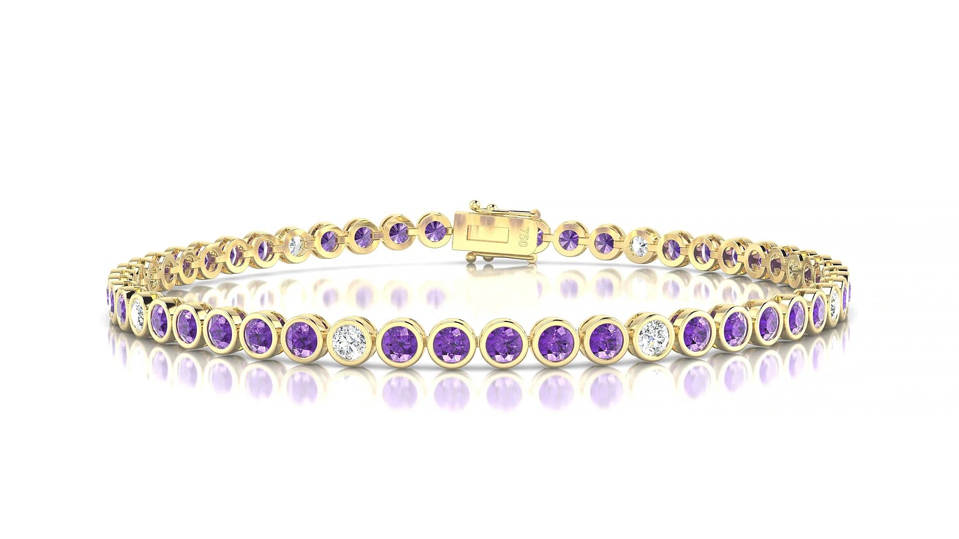 Avila 5-1 | 18k Yellow Gold 2.5 mm Round Natural Amethyst & Diamond Tennis Bracelet