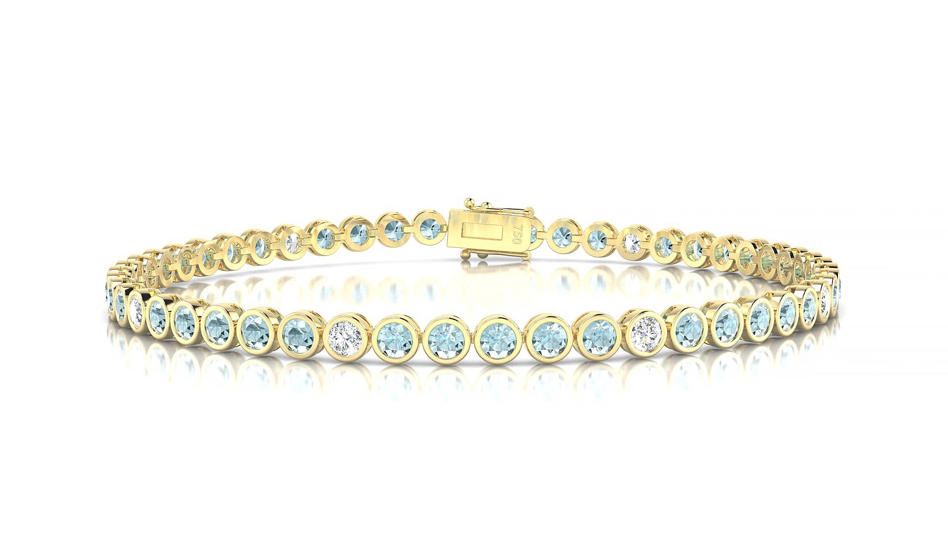Avila 5-1 | 18k Yellow Gold 2.5 mm Round Natural Aquamarine & Diamond 17 cm Tennis Bracelet