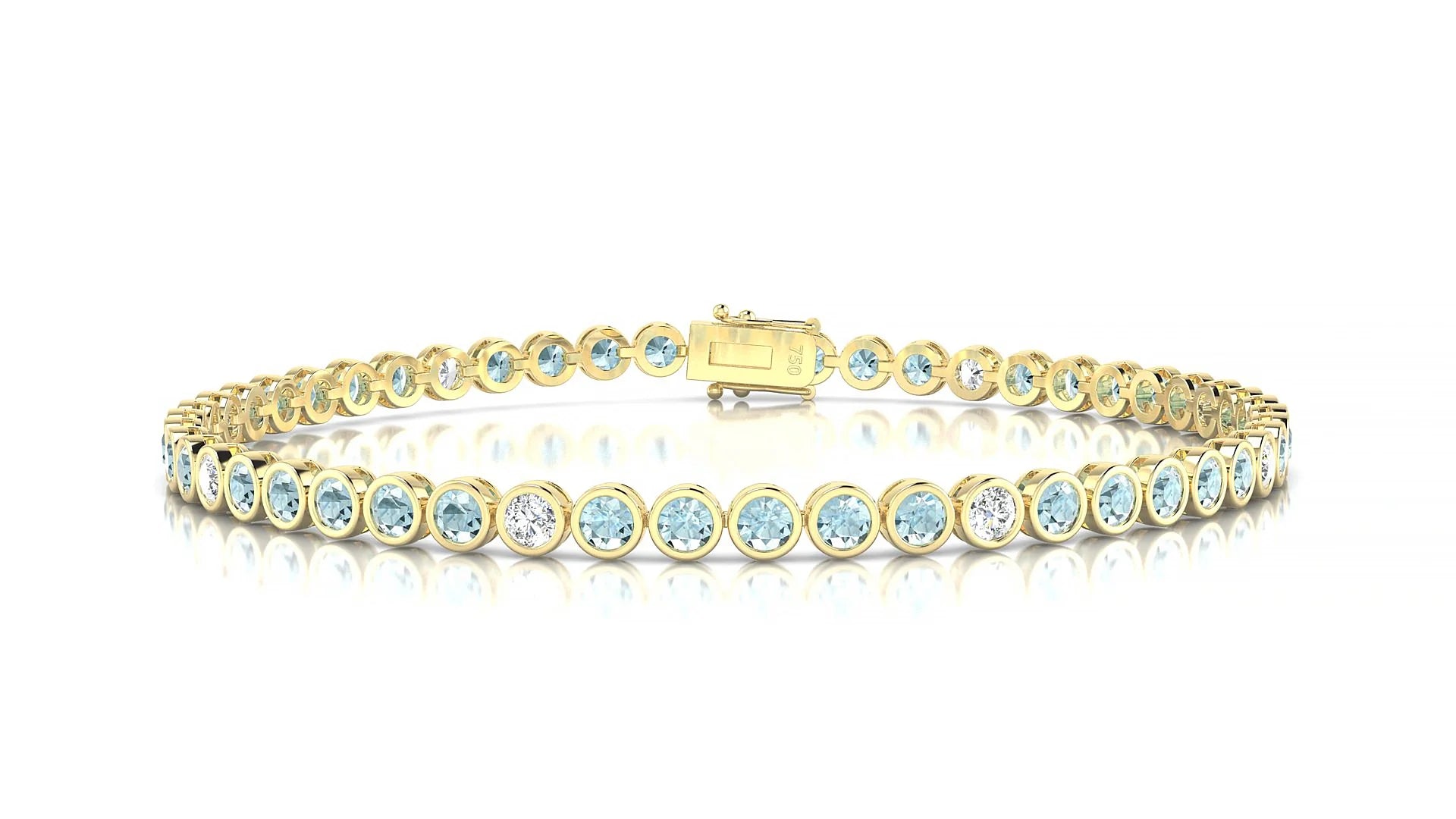 Avila 5-1 | 18k Yellow Gold 2.5 mm Round Natural Aquamarine & Diamond Tennis Bracelet