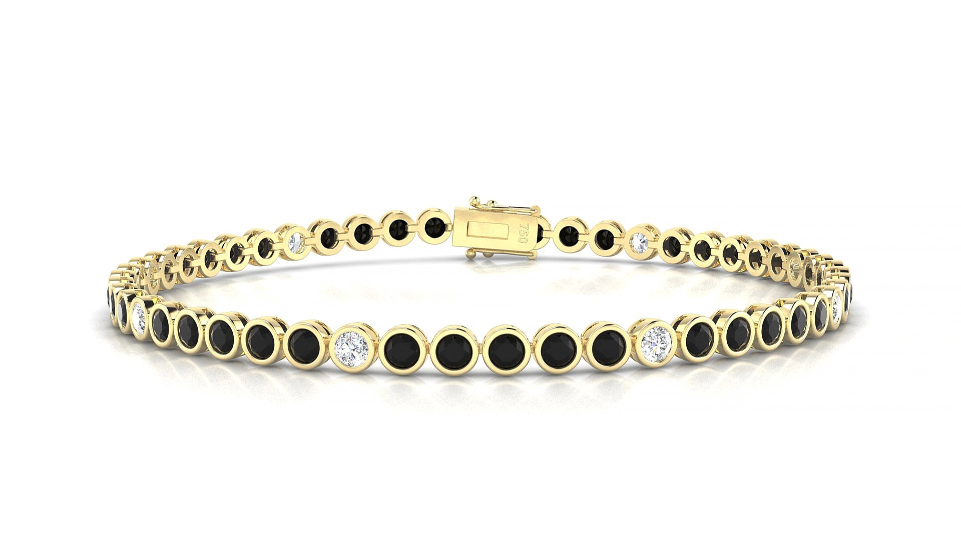 Avila 5-1 | 18k Yellow Gold 2.5 mm Round Natural Black Diamond & Diamond 15 cm Tennis Bracelet