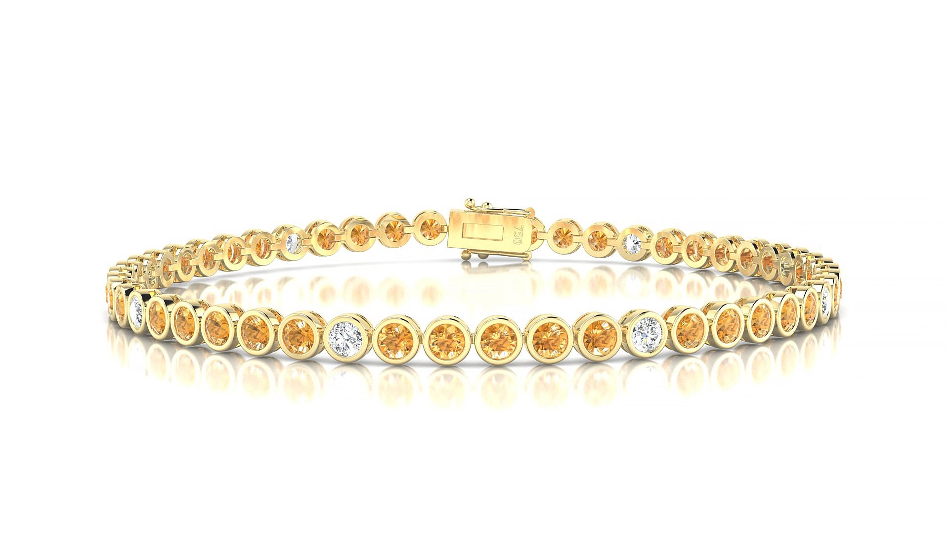 Avila 5-1 | 18k Yellow Gold 2.5 mm Round Natural Citrine & Diamond 18 cm Tennis Bracelet
