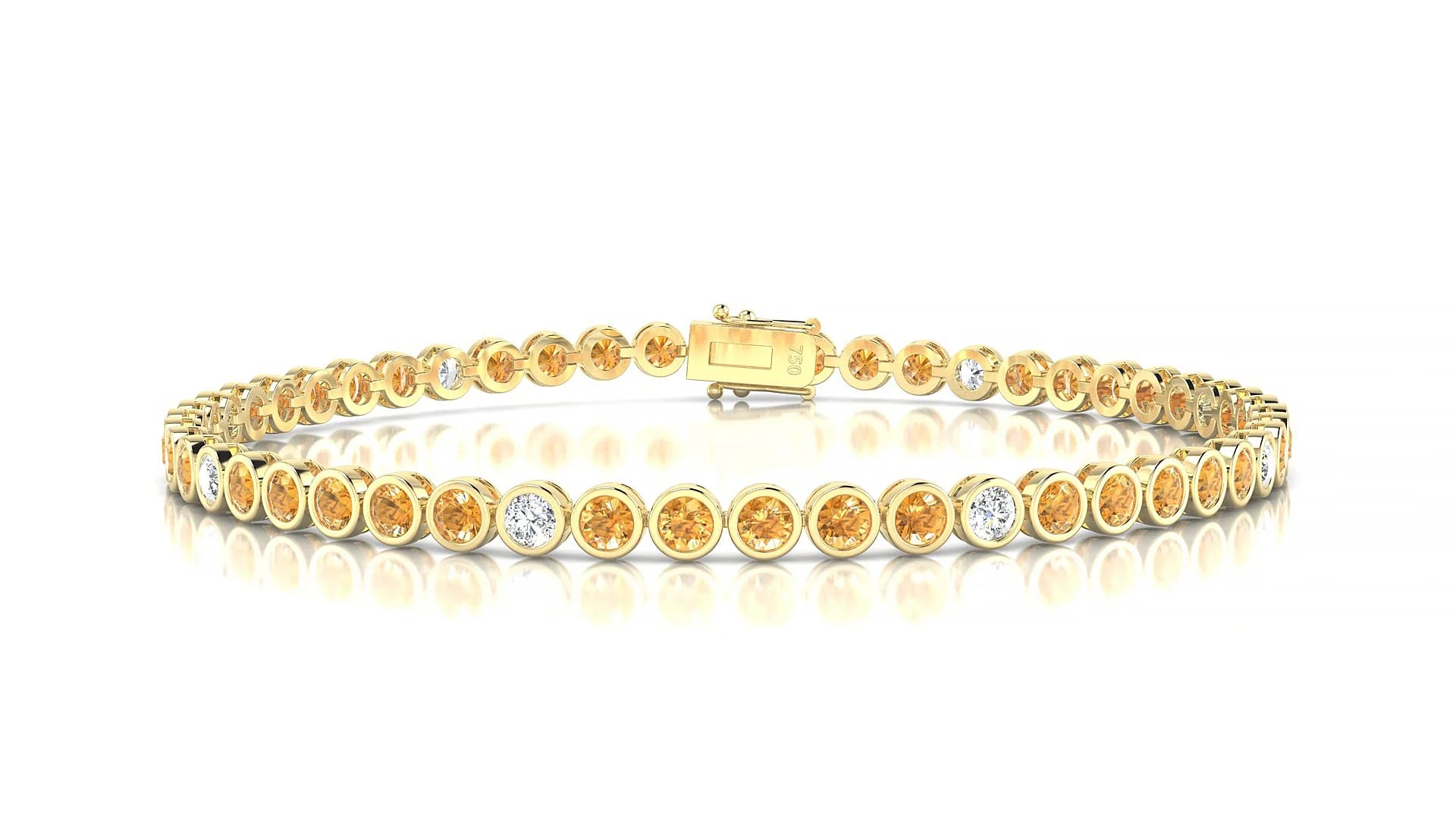 Avila 5-1 | 18k Yellow Gold 2.5 mm Round Natural Citrine & Diamond Tennis Bracelet