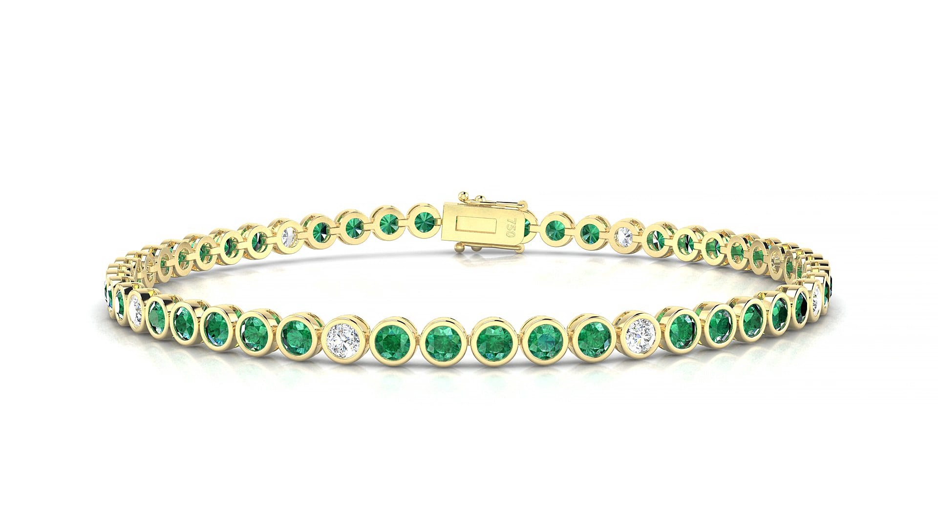 Avila 5-1 | 18k Yellow Gold 2.5 mm Round Natural Emerald & Diamond 18 cm Tennis Bracelet