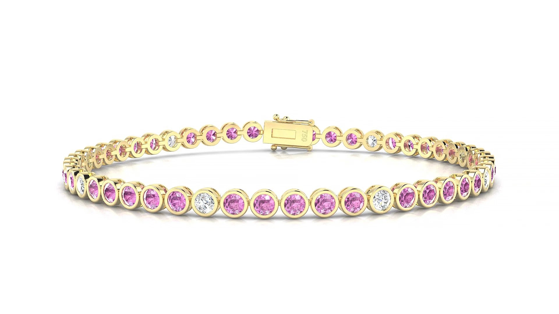 Avila 5-1 | 18k Yellow Gold 2.5 mm Round Natural Pink Sapphire & Diamond Tennis Bracelet