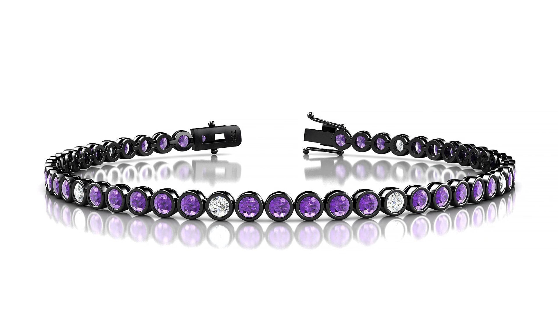 Avila 5-1 | 18k Black Gold 2.5 mm Round Natural Amethyst & Diamond 15 cm Tennis Bracelet
