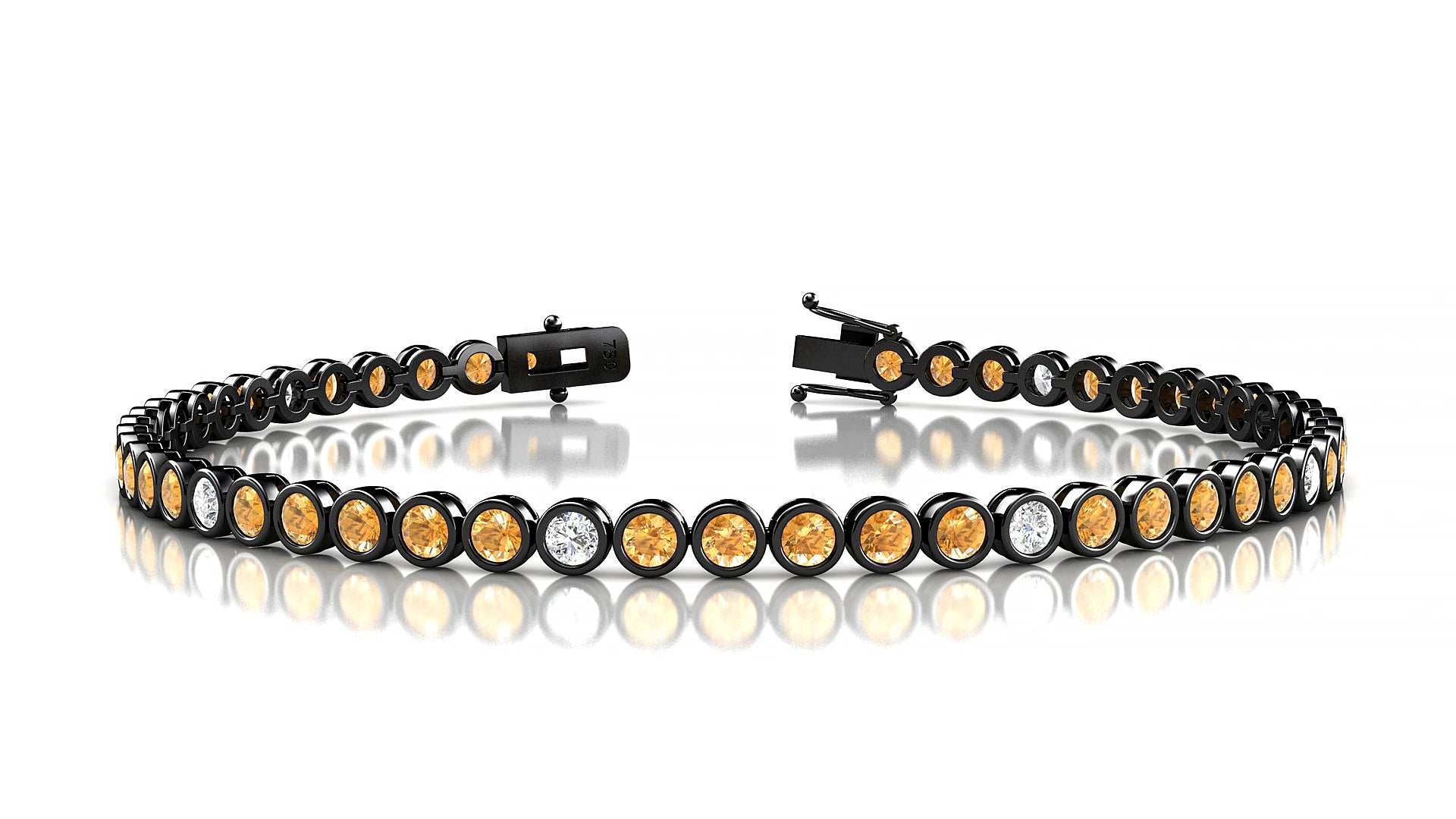 Avila 5-1 | 18k Black Gold 2.5 mm Round Natural Citrine & Diamond 16 cm Tennis Bracelet