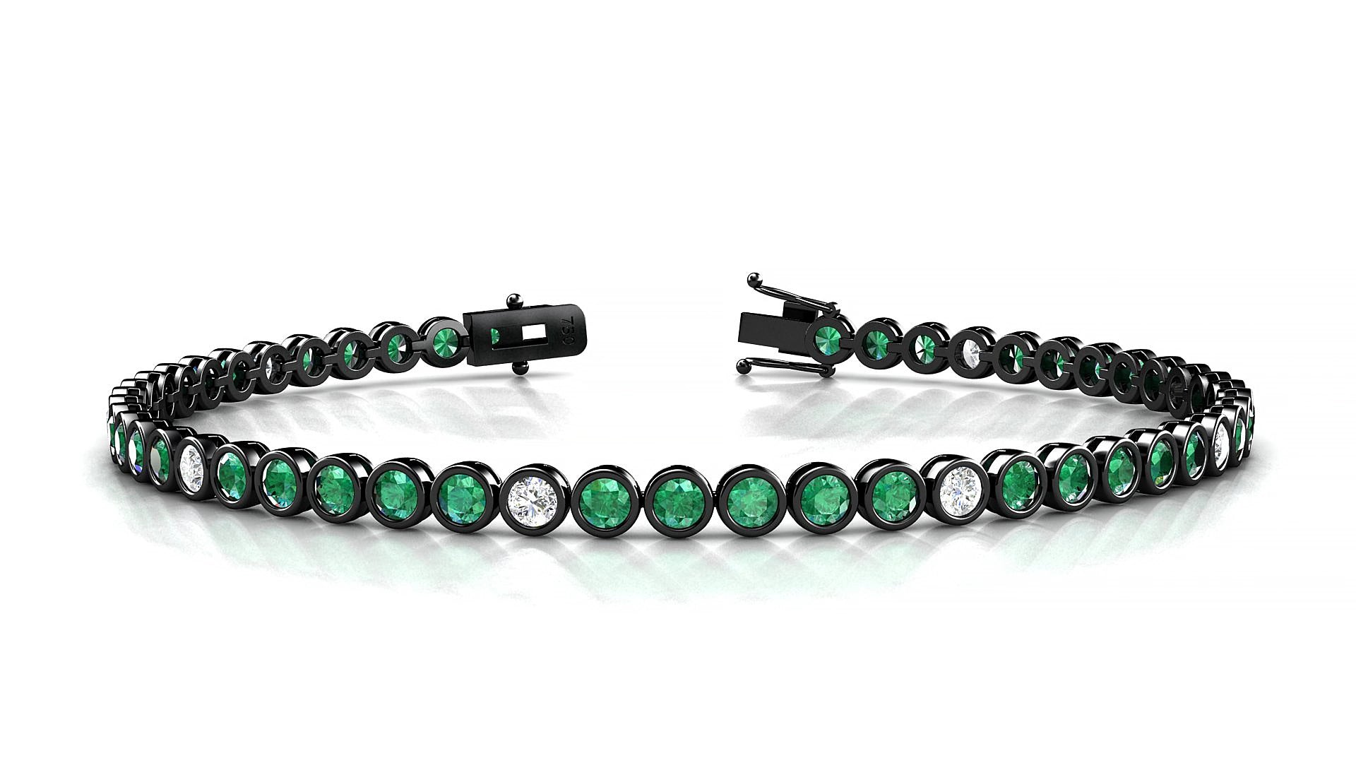 Avila 5-1 | 18k Black Gold 2.5 mm Round Natural Emerald & Diamond 15 cm Tennis Bracelet
