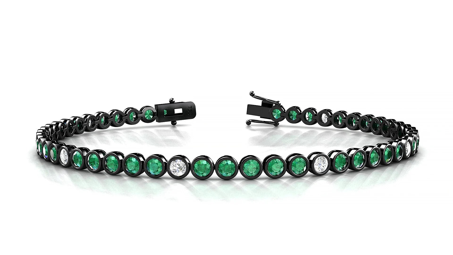 Avila 5-1 | 18k Black Gold 2.5 mm Round Natural Emerald & Diamond Tennis Bracelet