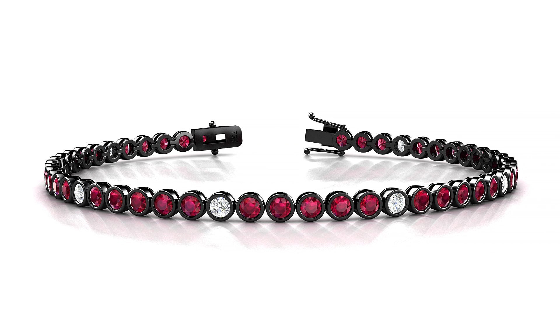 Avila 5-1 | 18k Black Gold 2.5 mm Round Natural Ruby & Diamond 16 cm Tennis Bracelet