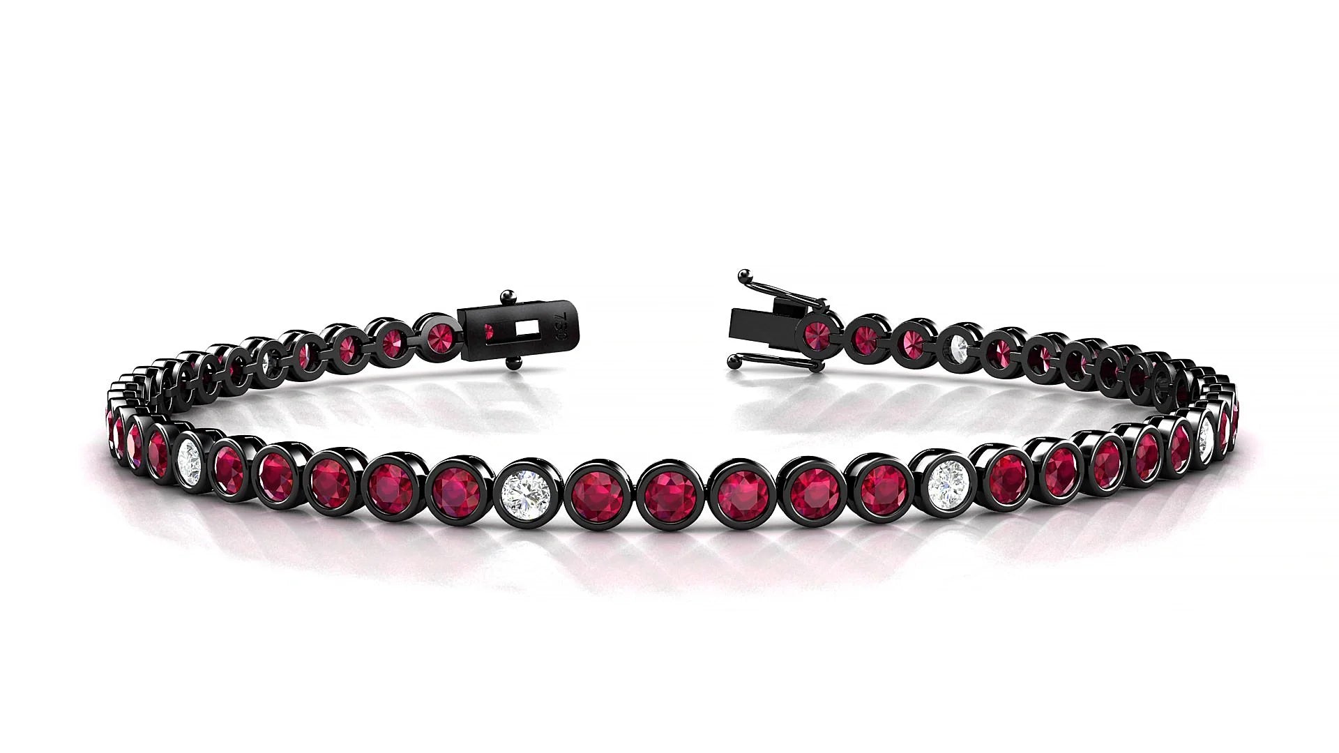 Avila 5-1 | 18k Black Gold 2.5 mm Round Natural Ruby & Diamond Tennis Bracelet