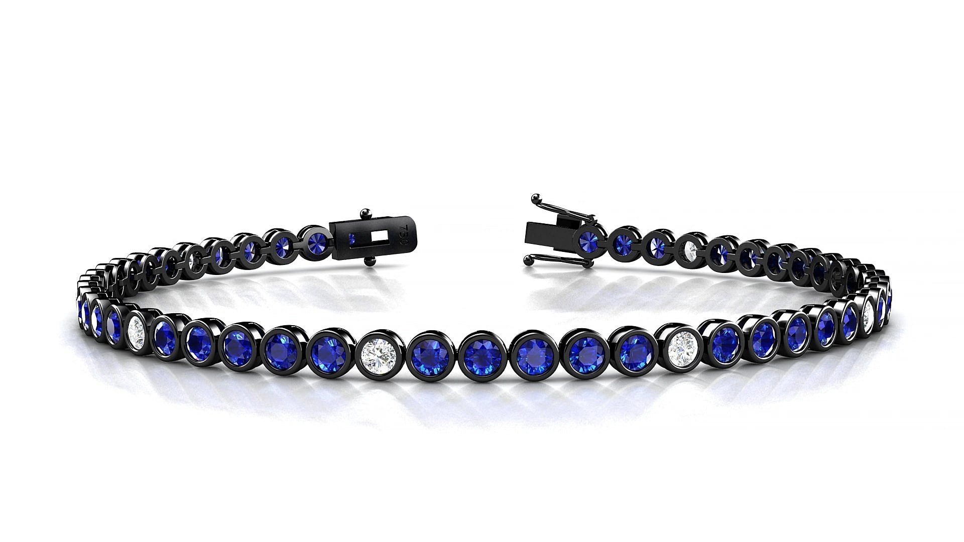 Avila 5-1 | 18k Black Gold 2.5 mm Round Natural Sapphire & Diamond 20 cm Tennis Bracelet