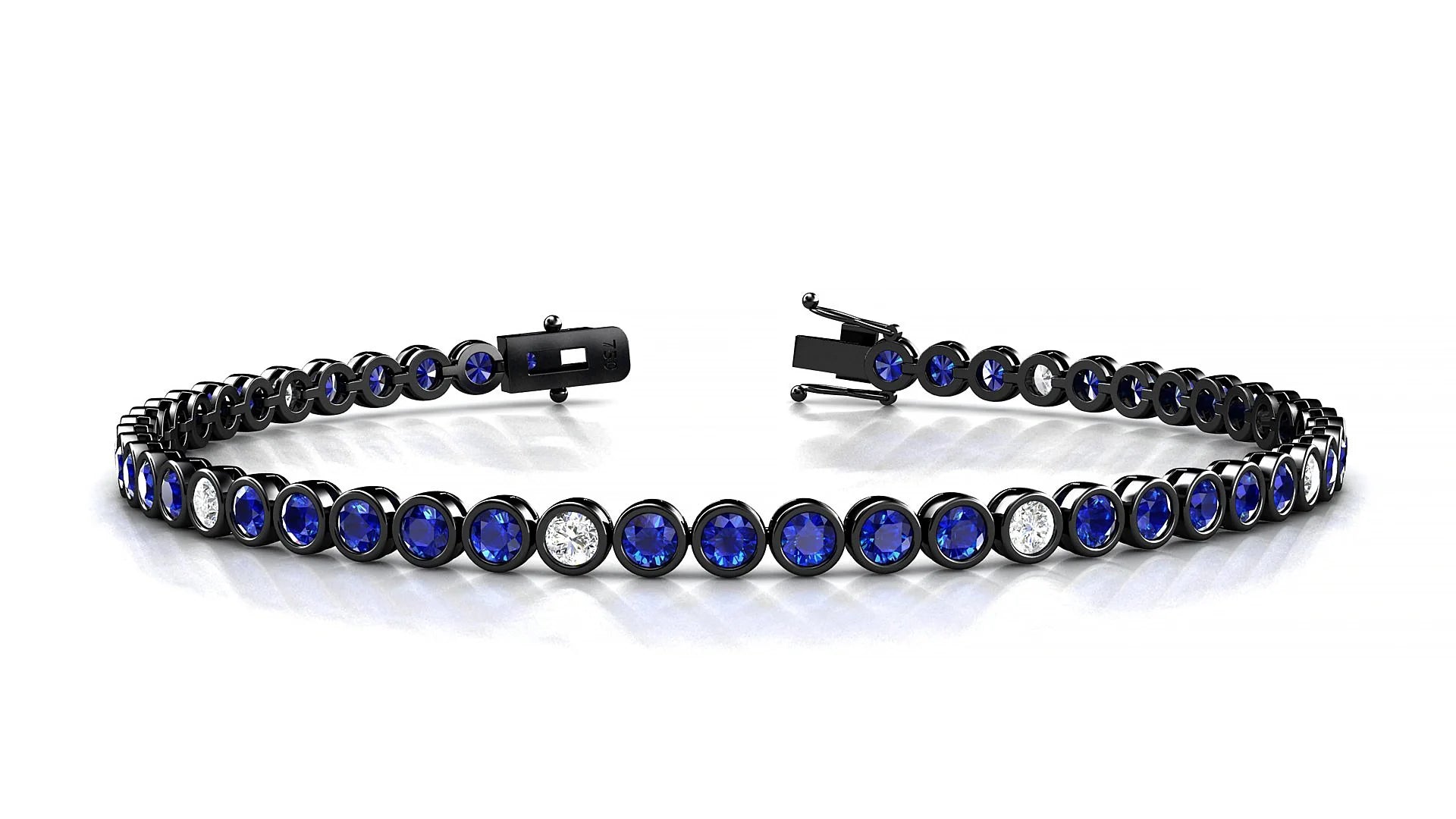 Avila 5-1 | 18k Black Gold 2.5 mm Round Natural Sapphire & Diamond Tennis Bracelet