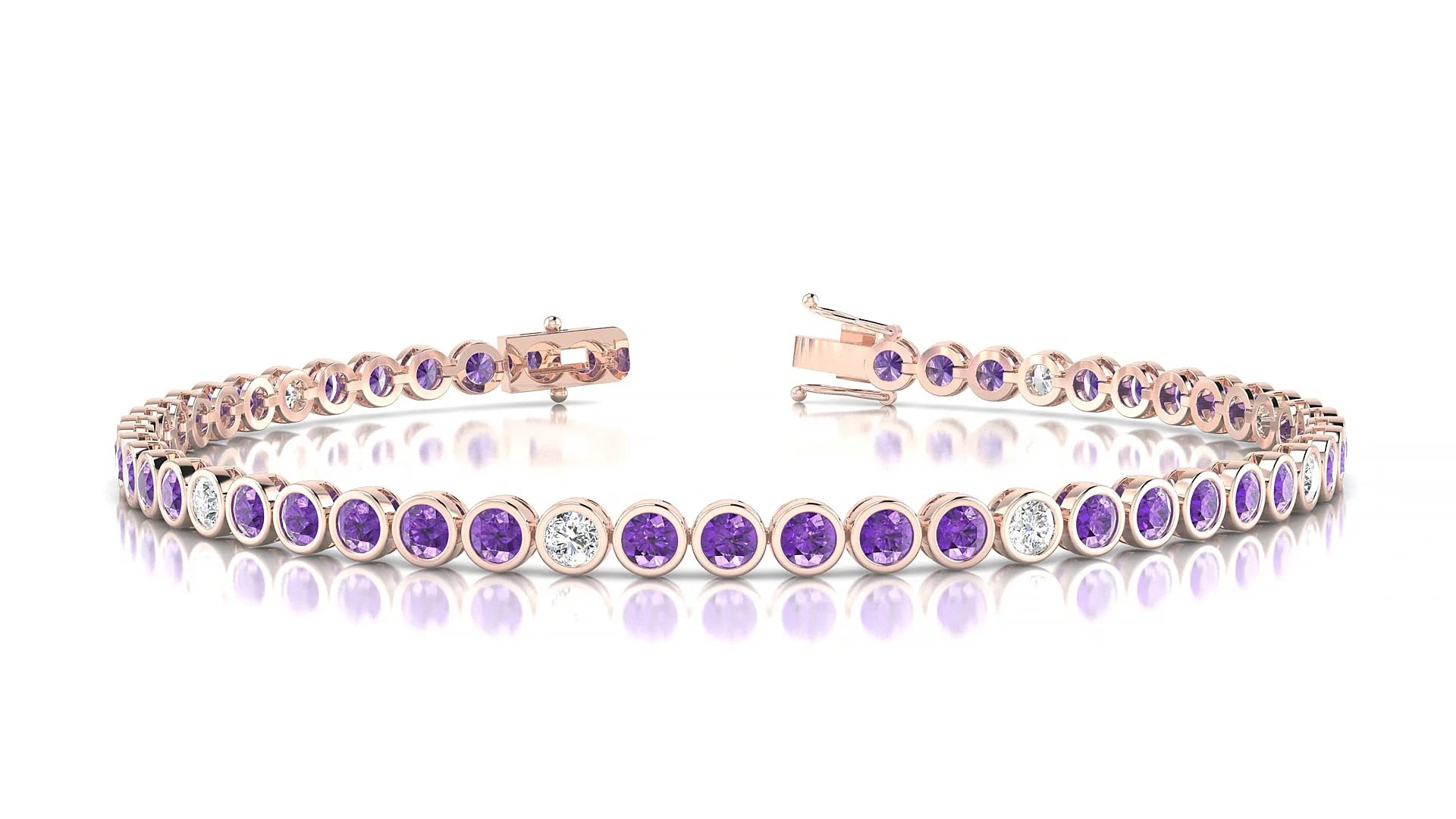 Avila 5-1 | 18k Rose Gold 2.5 mm Round Natural Amethyst & Diamond Tennis Bracelet