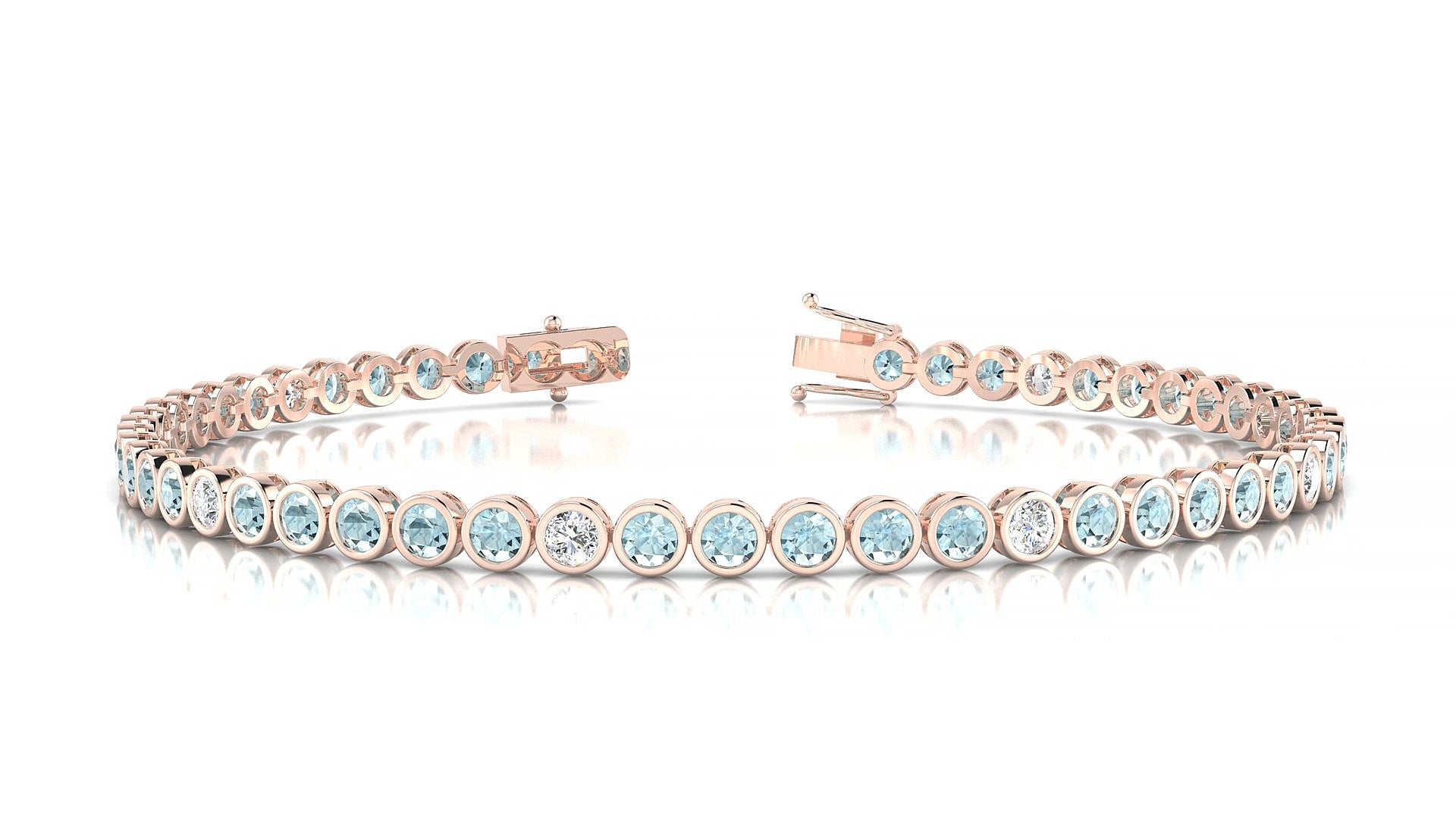 Avila 5-1 | 18k Rose Gold 2.5 mm Round Natural Aquamarine & Diamond 17 cm Tennis Bracelet
