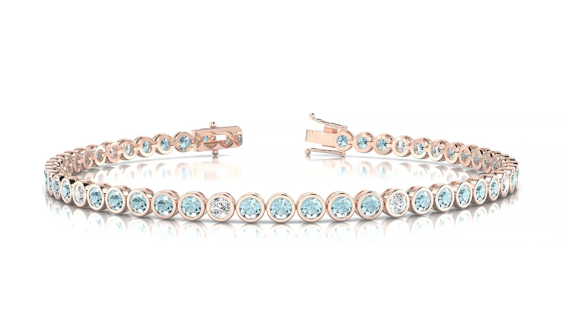 Avila 5-1 | 18k Rose Gold 2.5 mm Round Natural Aquamarine & Diamond Tennis Bracelet