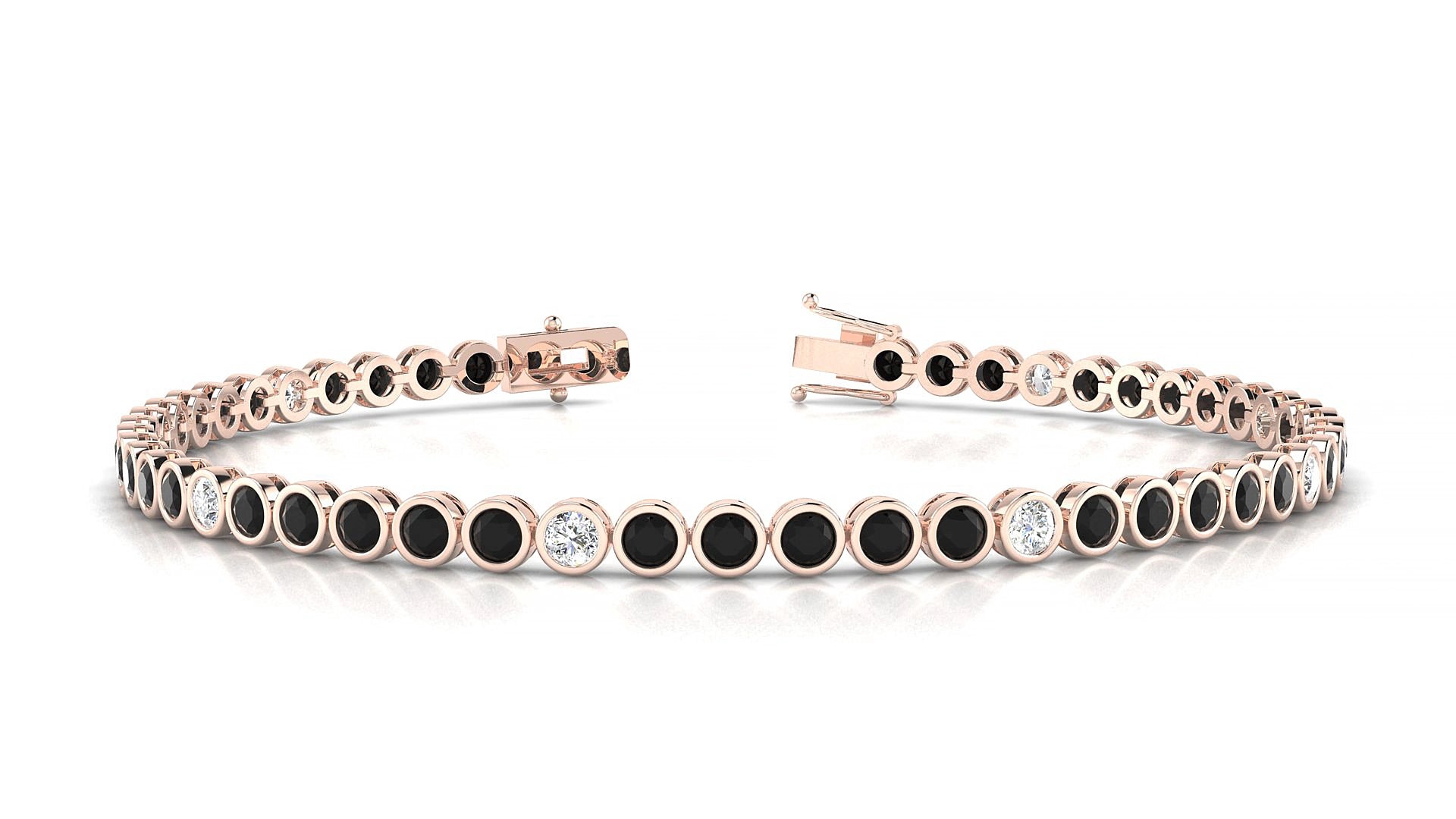 Avila 5-1 | 18k Rose Gold 2.5 mm Round Natural Black Diamond & Diamond 15 cm Tennis Bracelet