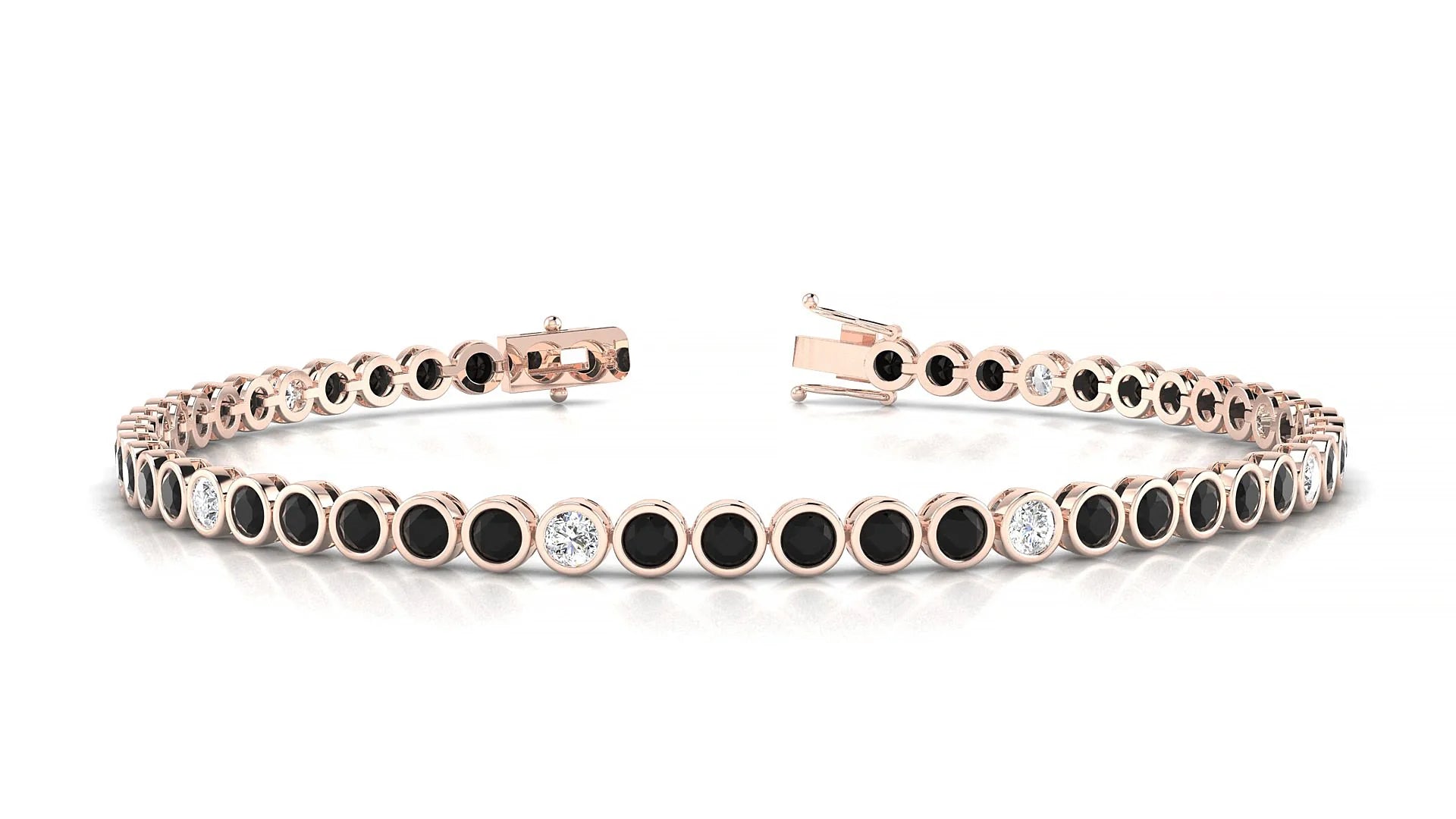 Avila 5-1 | 18k Rose Gold 2.5 mm Round Natural Black Diamond & Diamond Tennis Bracelet