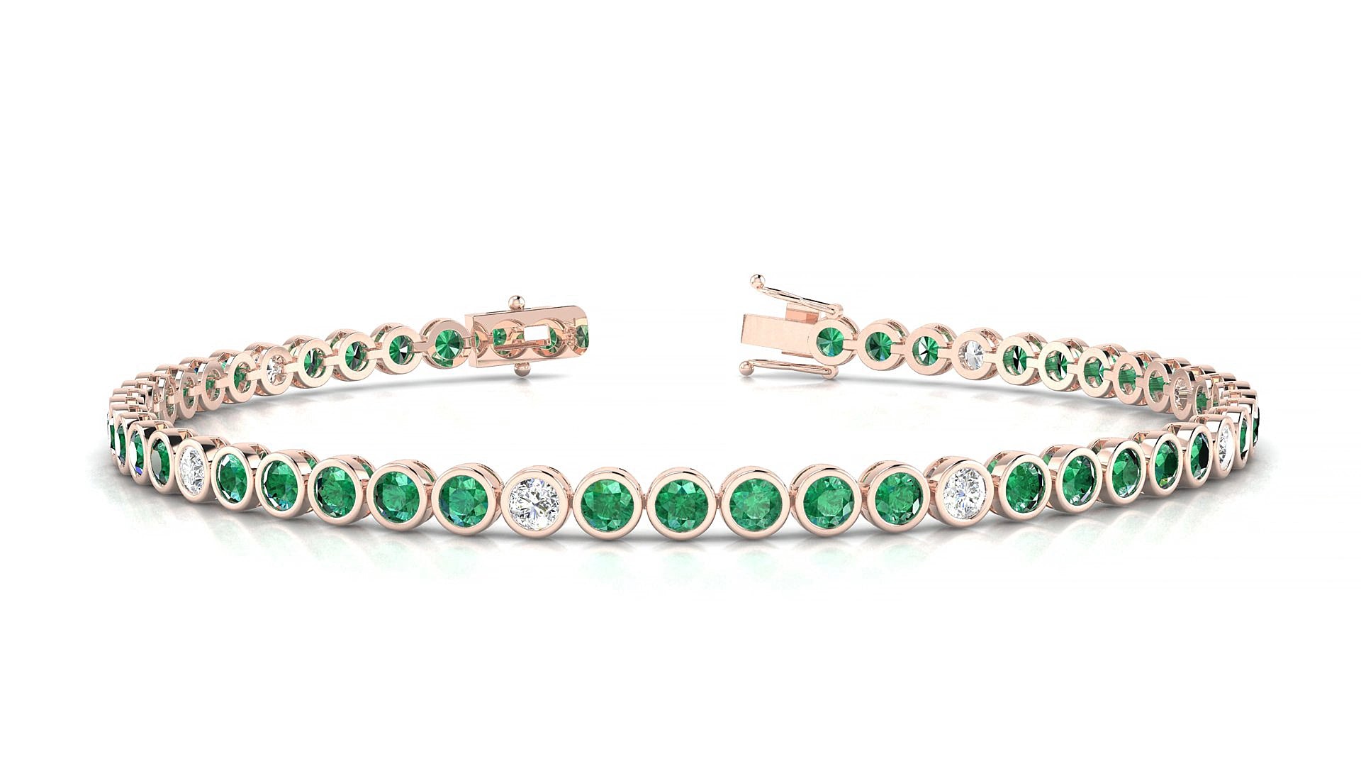 Avila 5-1 | 18k Rose Gold 2.5 mm Round Natural Emerald & Diamond 15 cm Tennis Bracelet