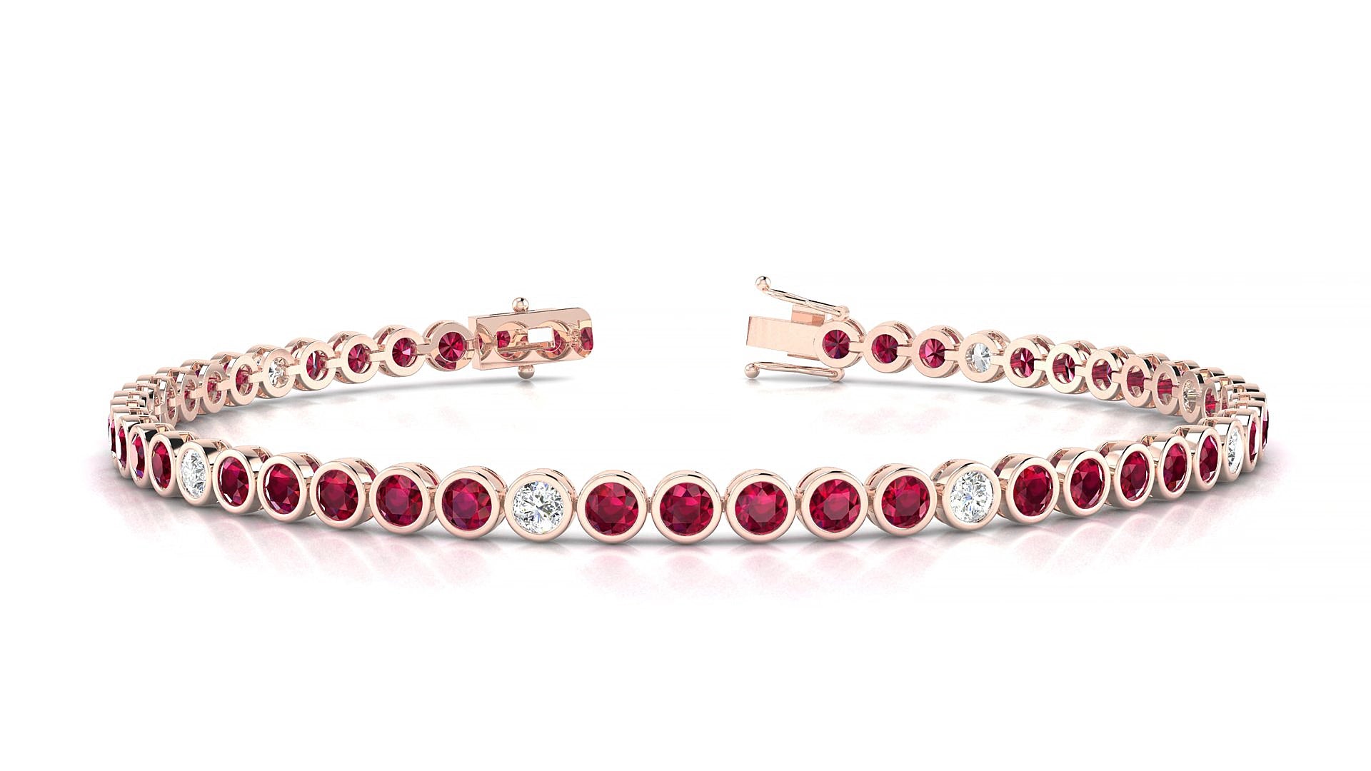 Avila 5-1 | 18k Rose Gold 2.5 mm Round Natural Ruby & Diamond 20 cm Tennis Bracelet