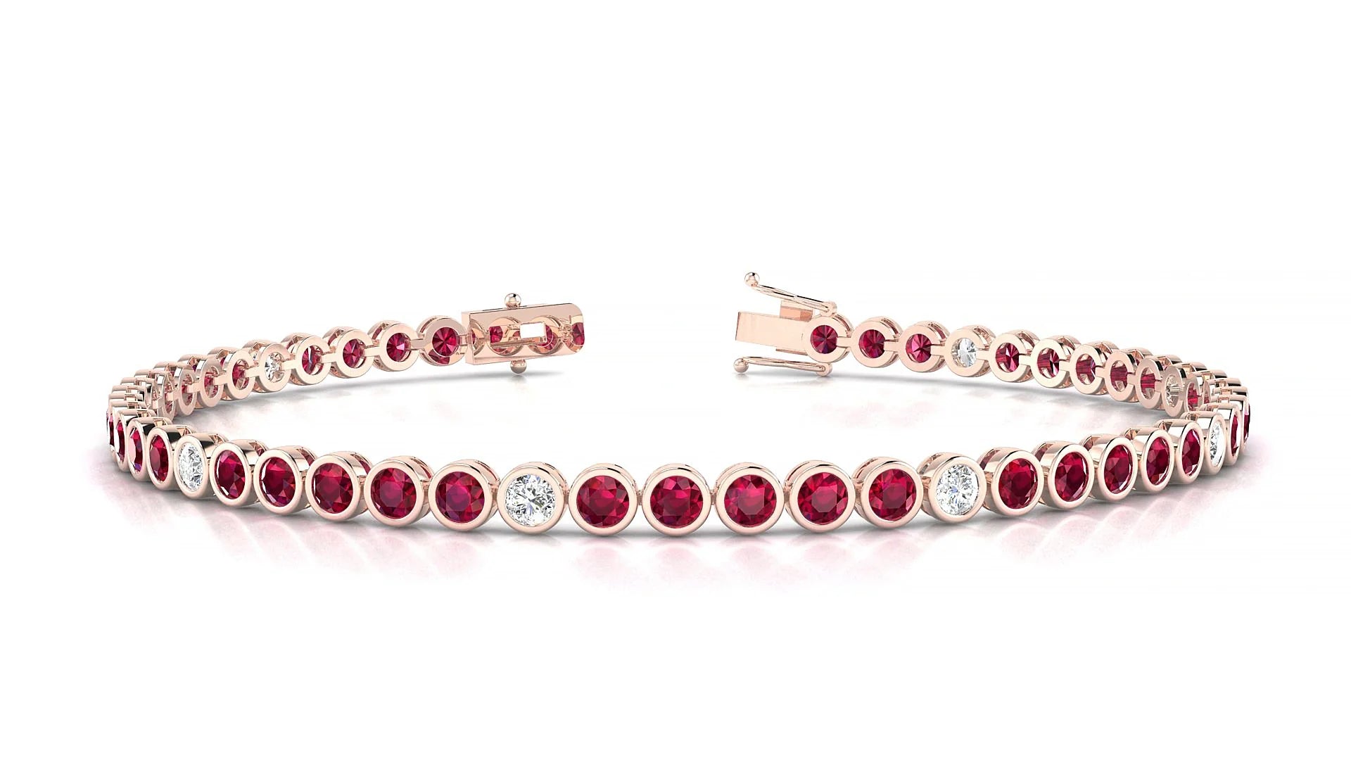Avila 5-1 | 18k Rose Gold 2.5 mm Round Natural Ruby & Diamond Tennis Bracelet