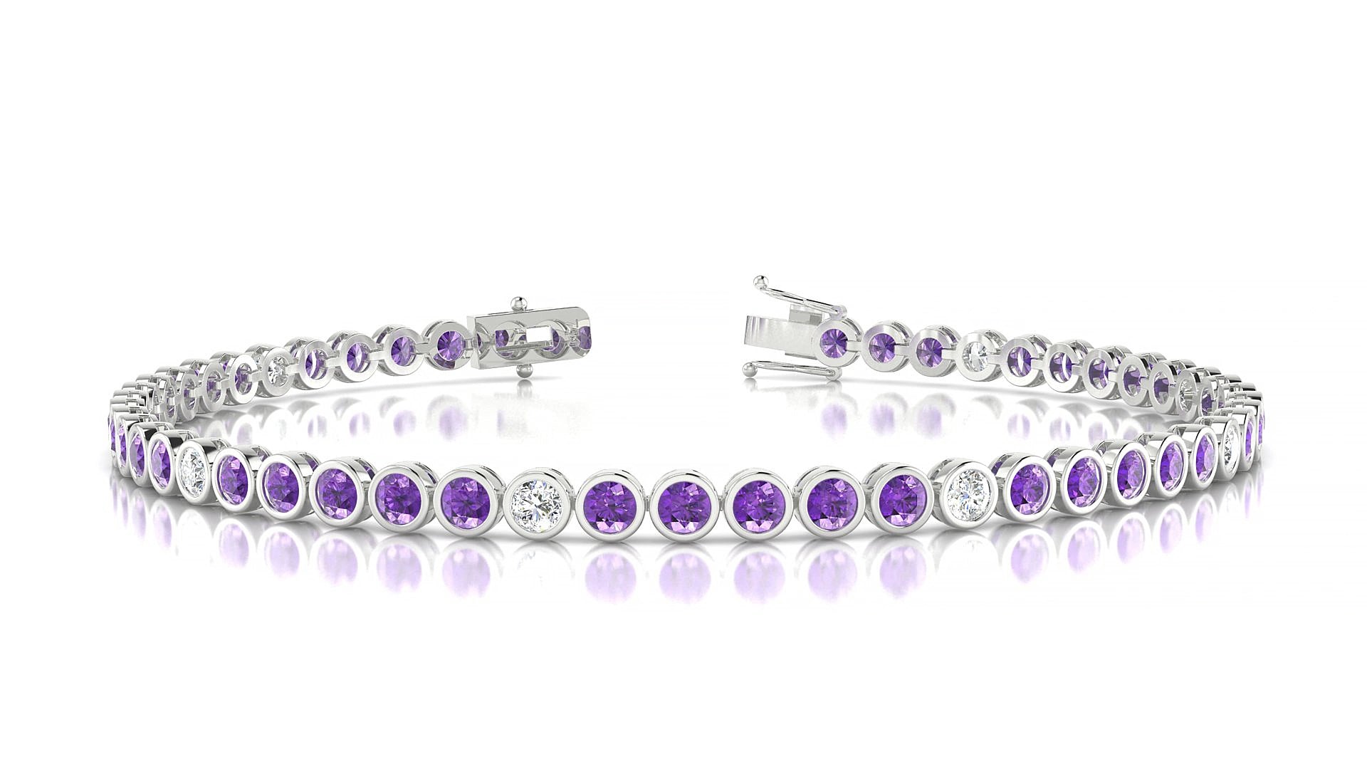 Avila 5-1 | 18k White Gold 2.5 mm Round Natural Amethyst & Diamond 17 cm Tennis Bracelet