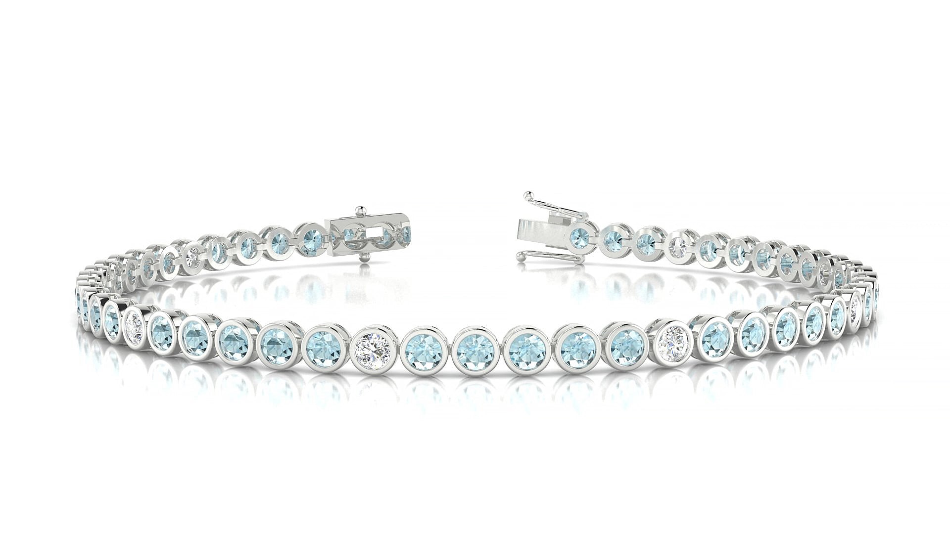 Avila 5-1 | 18k White Gold 2.5 mm Round Natural Aquamarine & Diamond 20 cm Tennis Bracelet