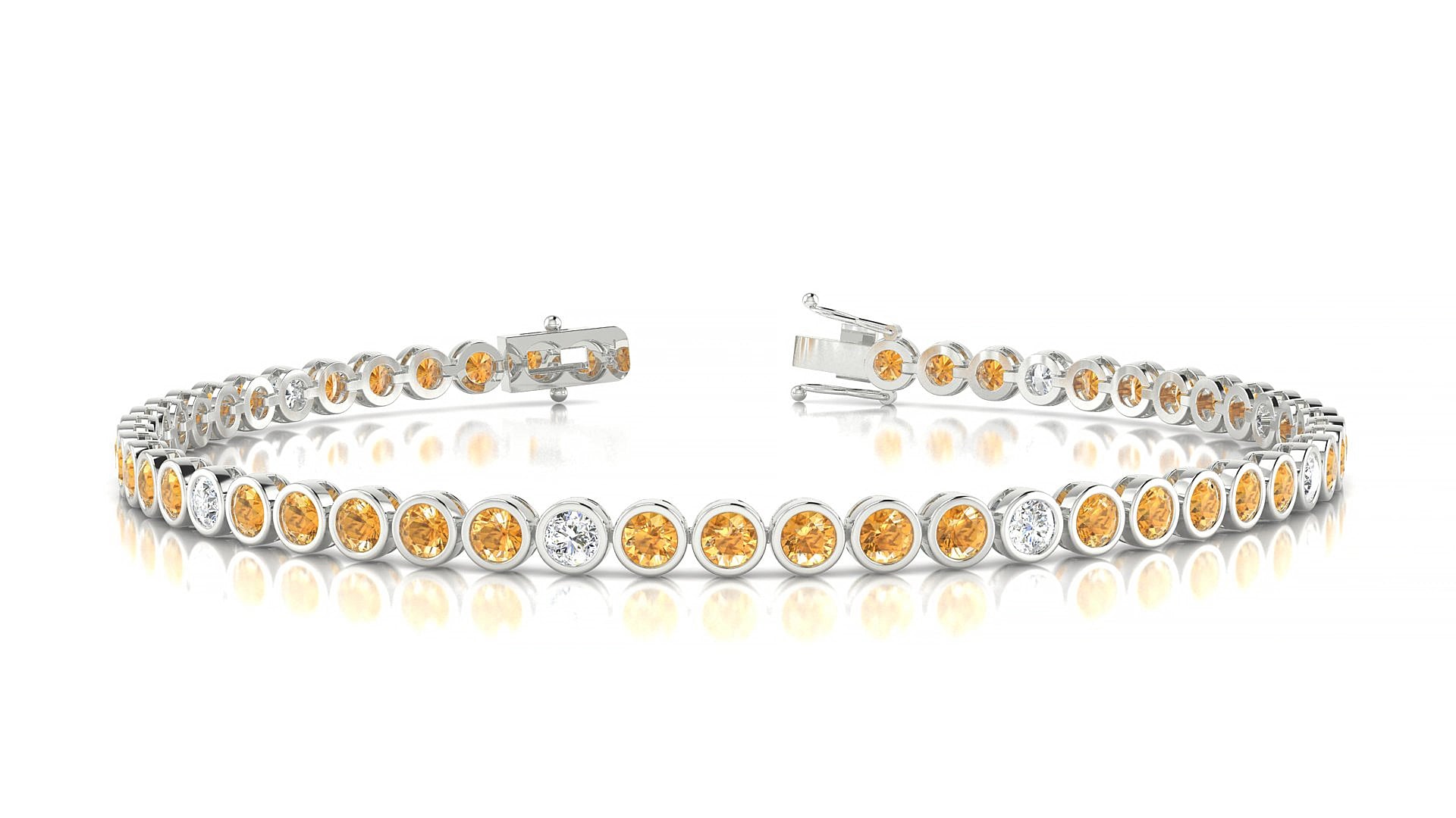 Avila 5-1 | 18k White Gold 2.5 mm Round Natural Citrine & Diamond 16 cm Tennis Bracelet